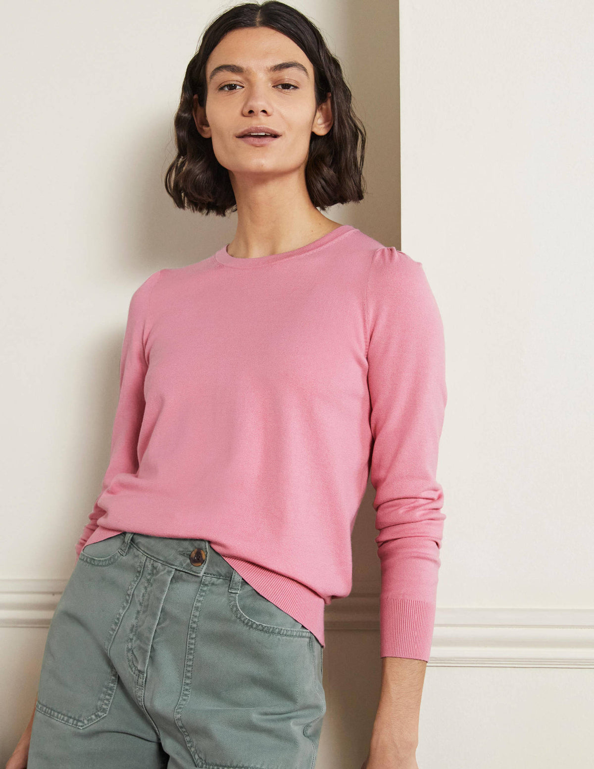 Cotton Crew Neck Sweater-Posy Pink - Image 1