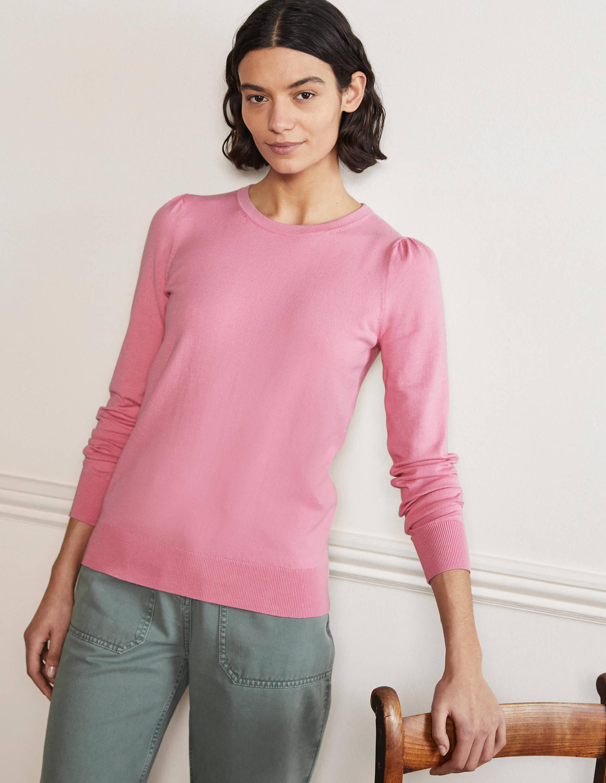 Cotton Crew Neck Sweater-Posy Pink - Image 4