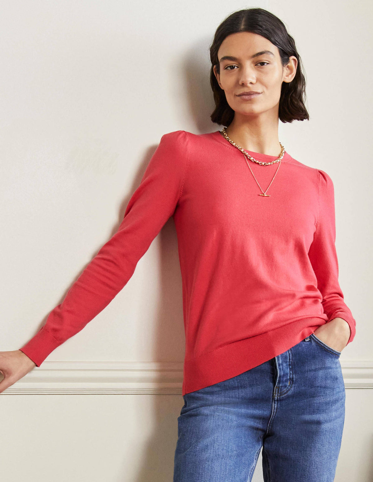 Cotton Crew Neck Sweater-Radish - Image 1