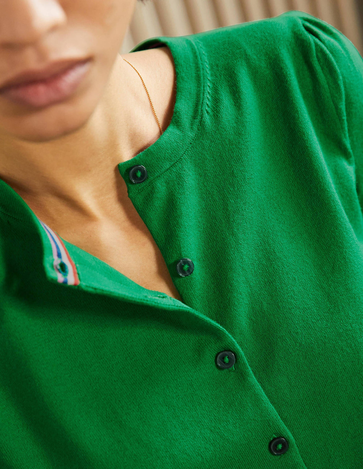 Cotton Crew Neck Cardigan-Highland Green - Image 6