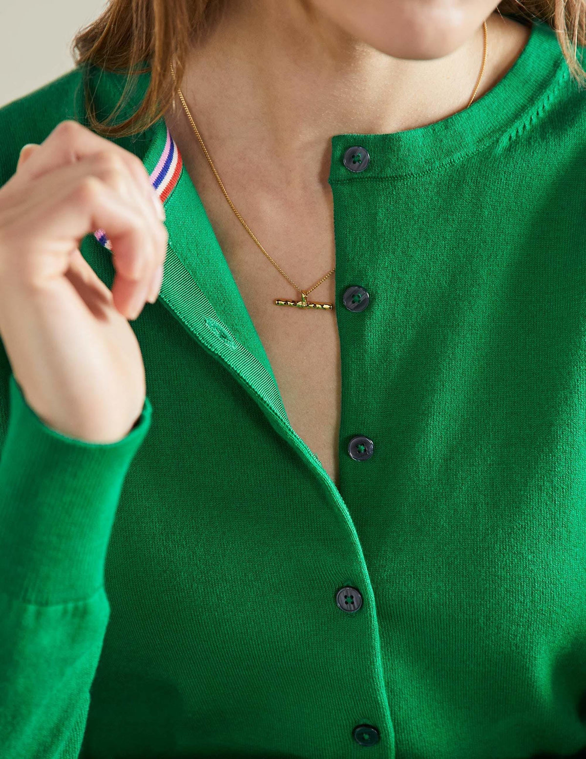 Cotton Crew Neck Cardigan-Highland Green - Image 2