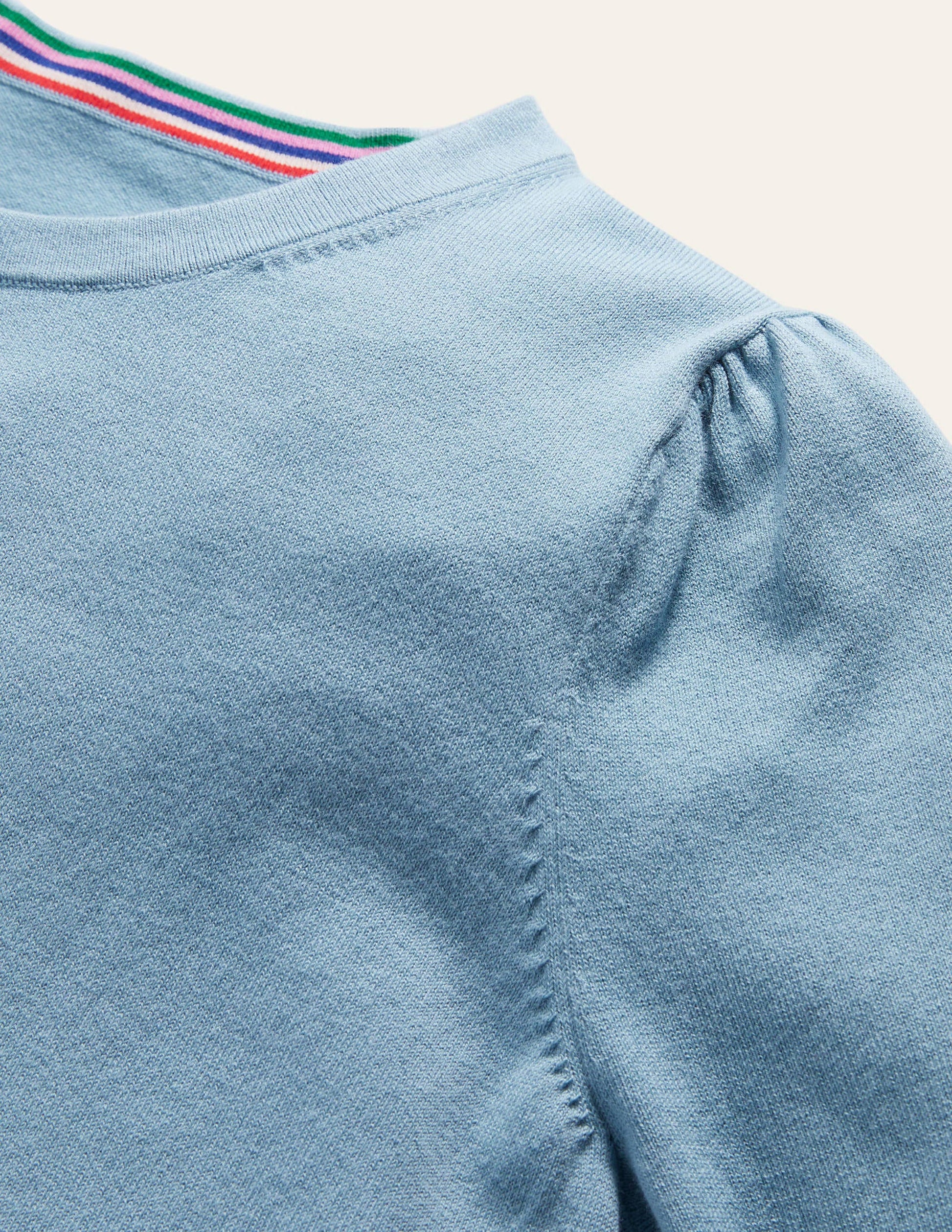 Cotton Crew Neck Cardigan-Dusty Blue-5
