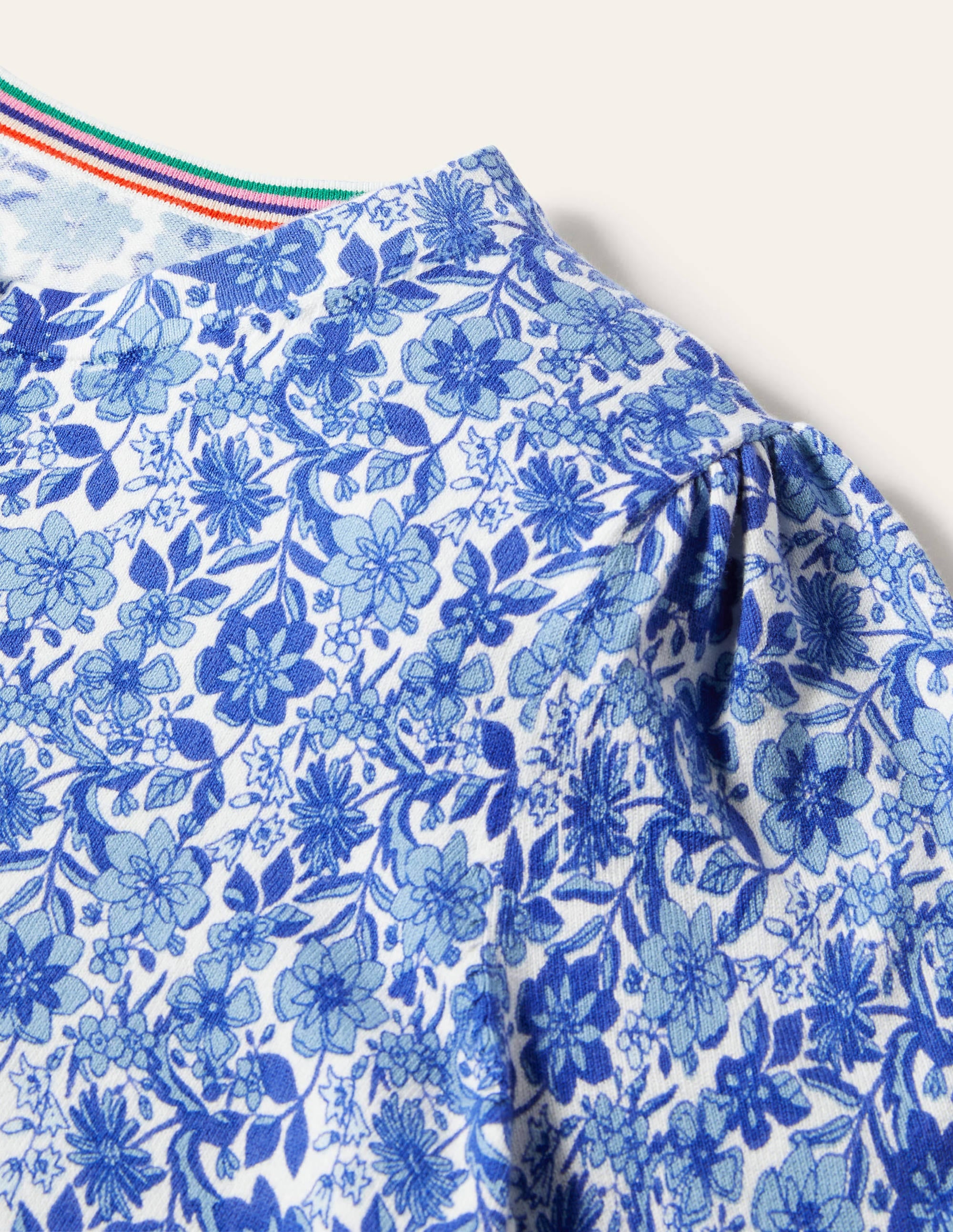 Cotton Crew Neck Cardigan-Dawn Sky, Floret Bloom - Image 5