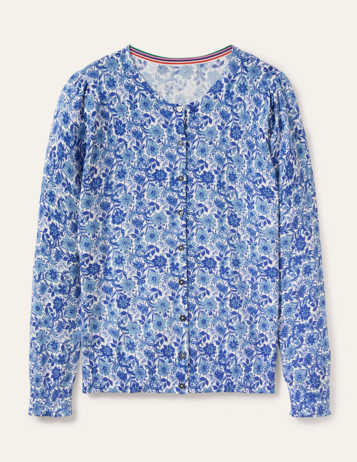 Cotton Crew Neck Cardigan-Dawn Sky, Floret Bloom - Image 6