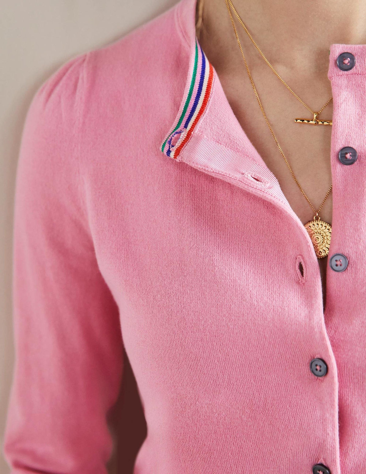 Cotton Crew Neck Cardigan-Posy Pink - Image 2