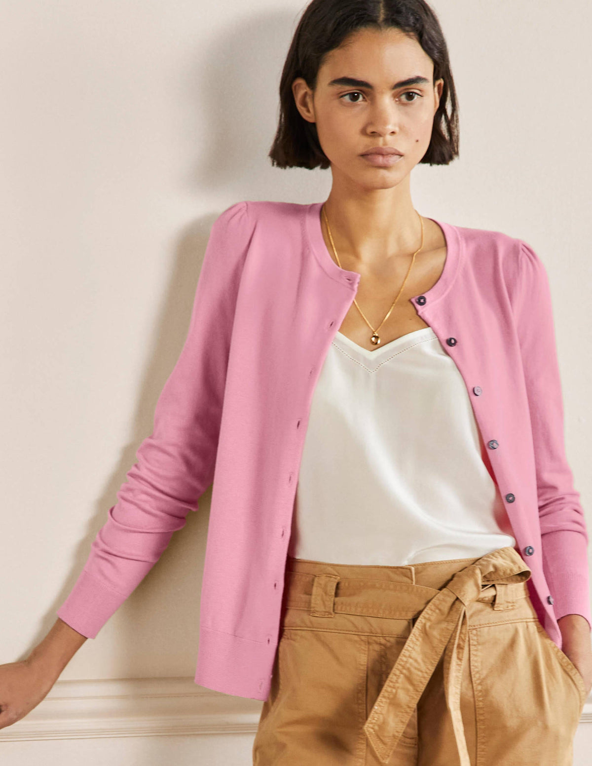 Cotton Crew Neck Cardigan-Posy Pink - Image 5
