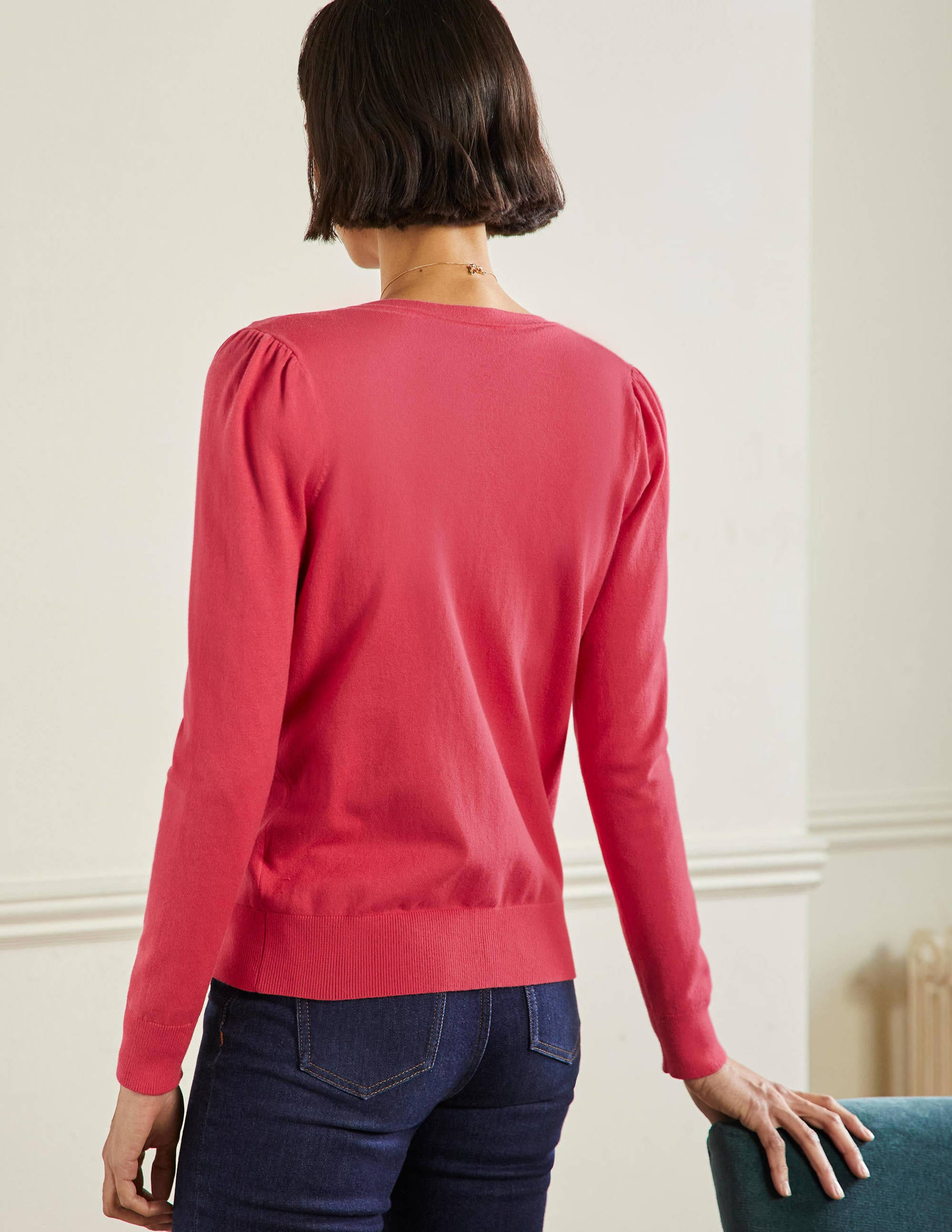 Cotton Crew Neck Cardigan-Radish - Image 3