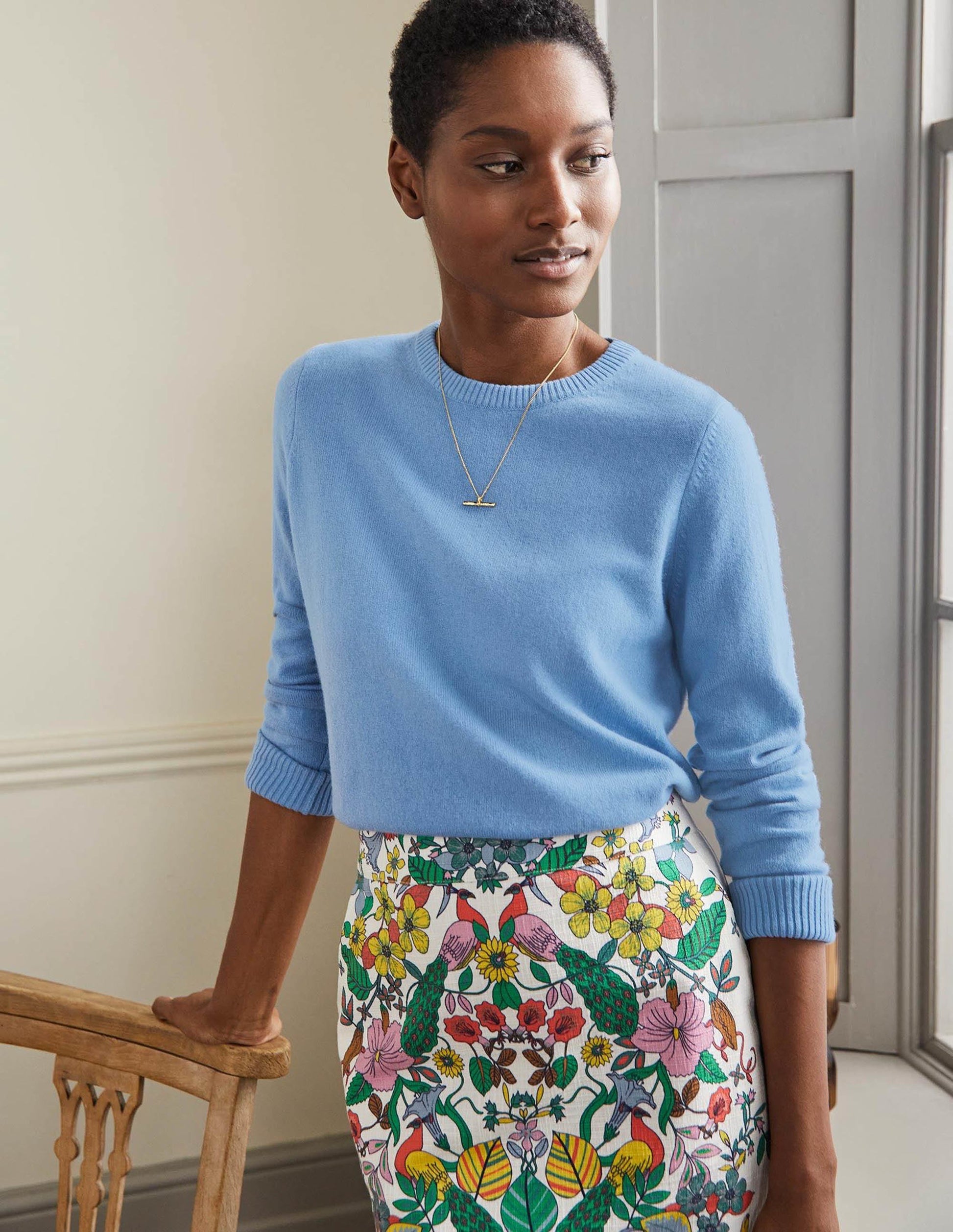 Cashmere Crew Neck Sweater-Riviera Blue-1
