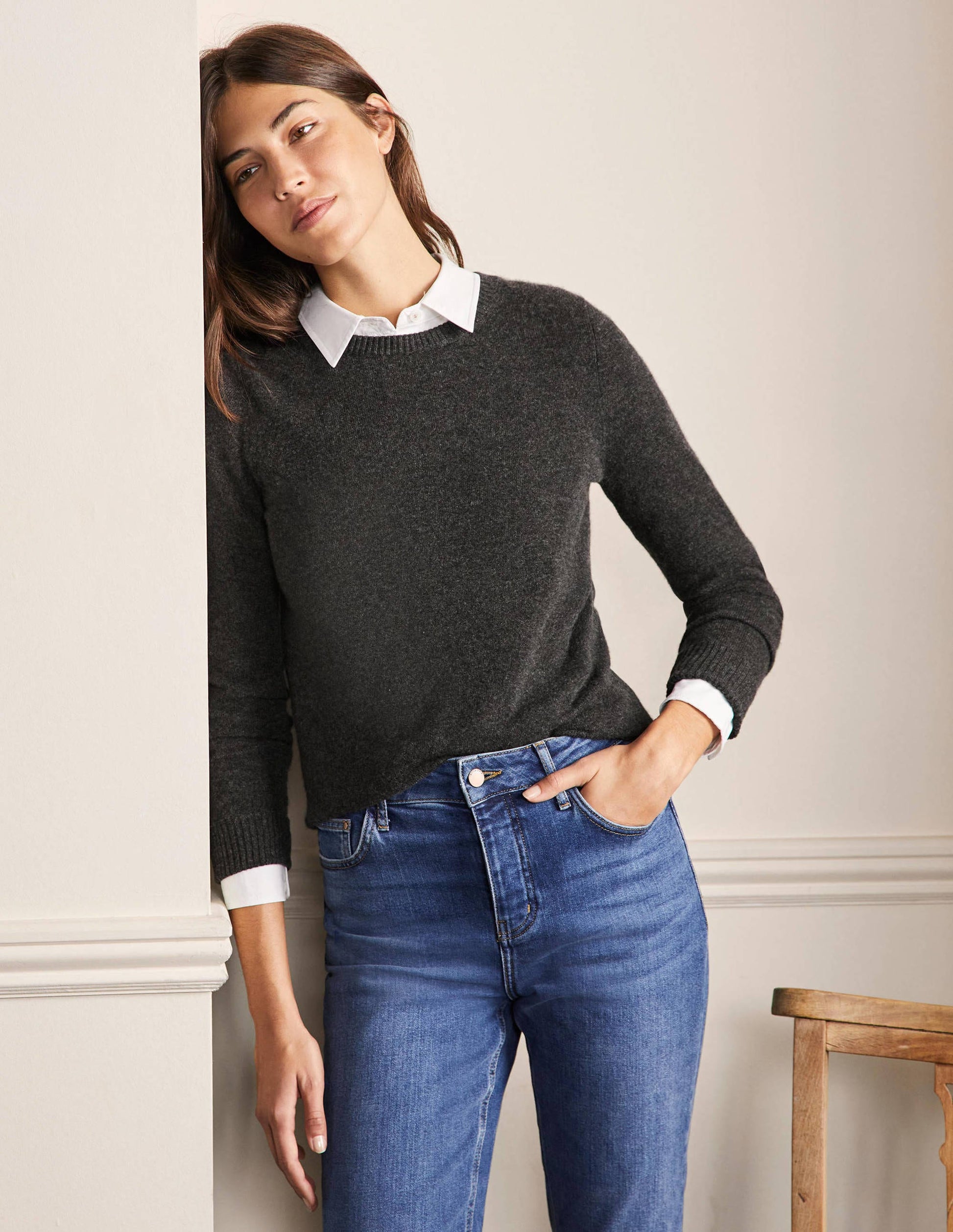 Cashmere Crew Neck Sweater-Charcoal Melange-1