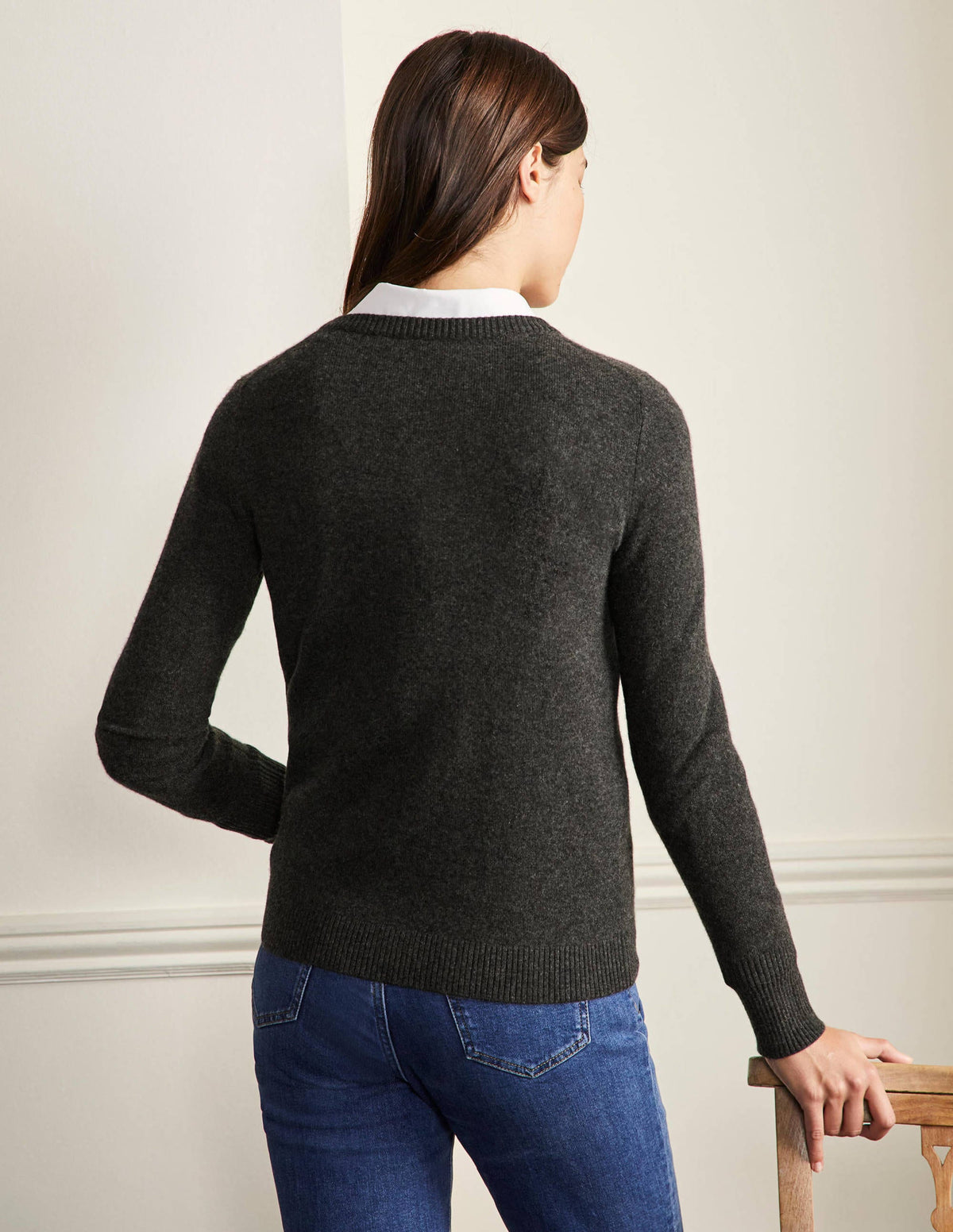 Cashmere Crew Neck Sweater-Charcoal Melange - Image 3