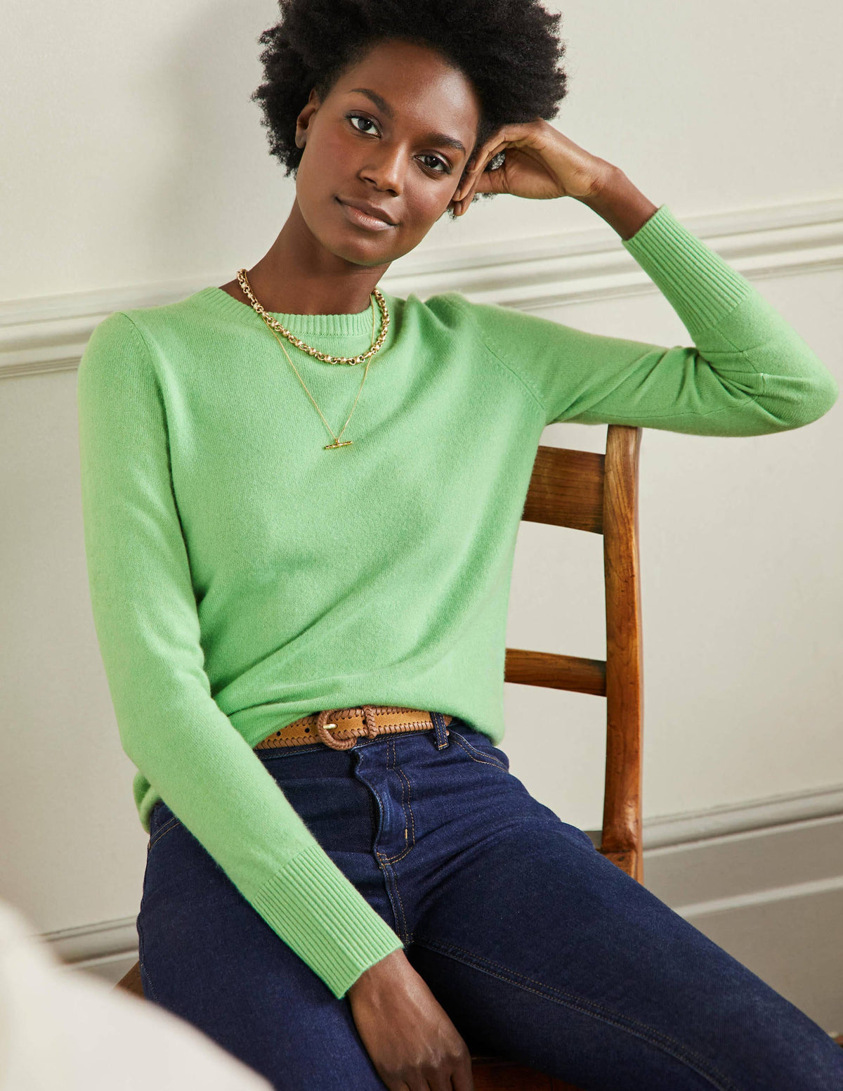 Cashmere Crew Neck Sweater-Zephyr Green-5