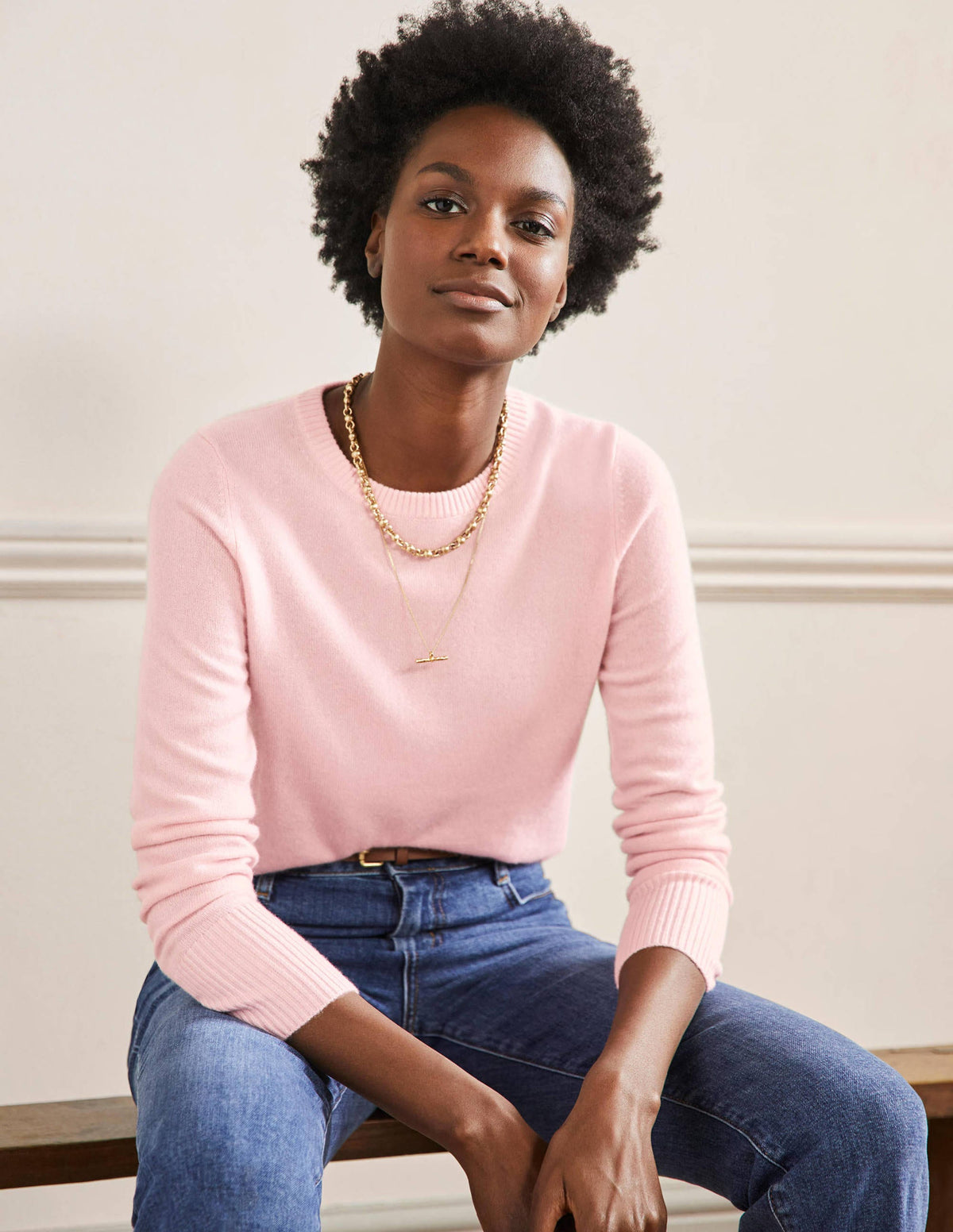 Cashmere Crew Neck Sweater-Pink Blush-1