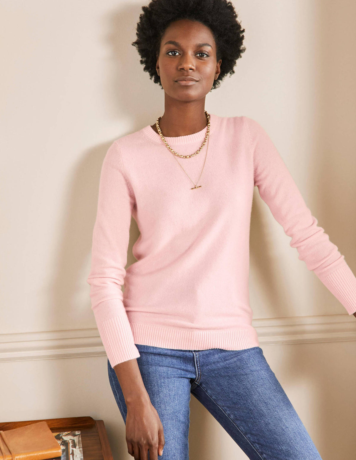 Cashmere Crew Neck Sweater-Pink Blush - Image 4