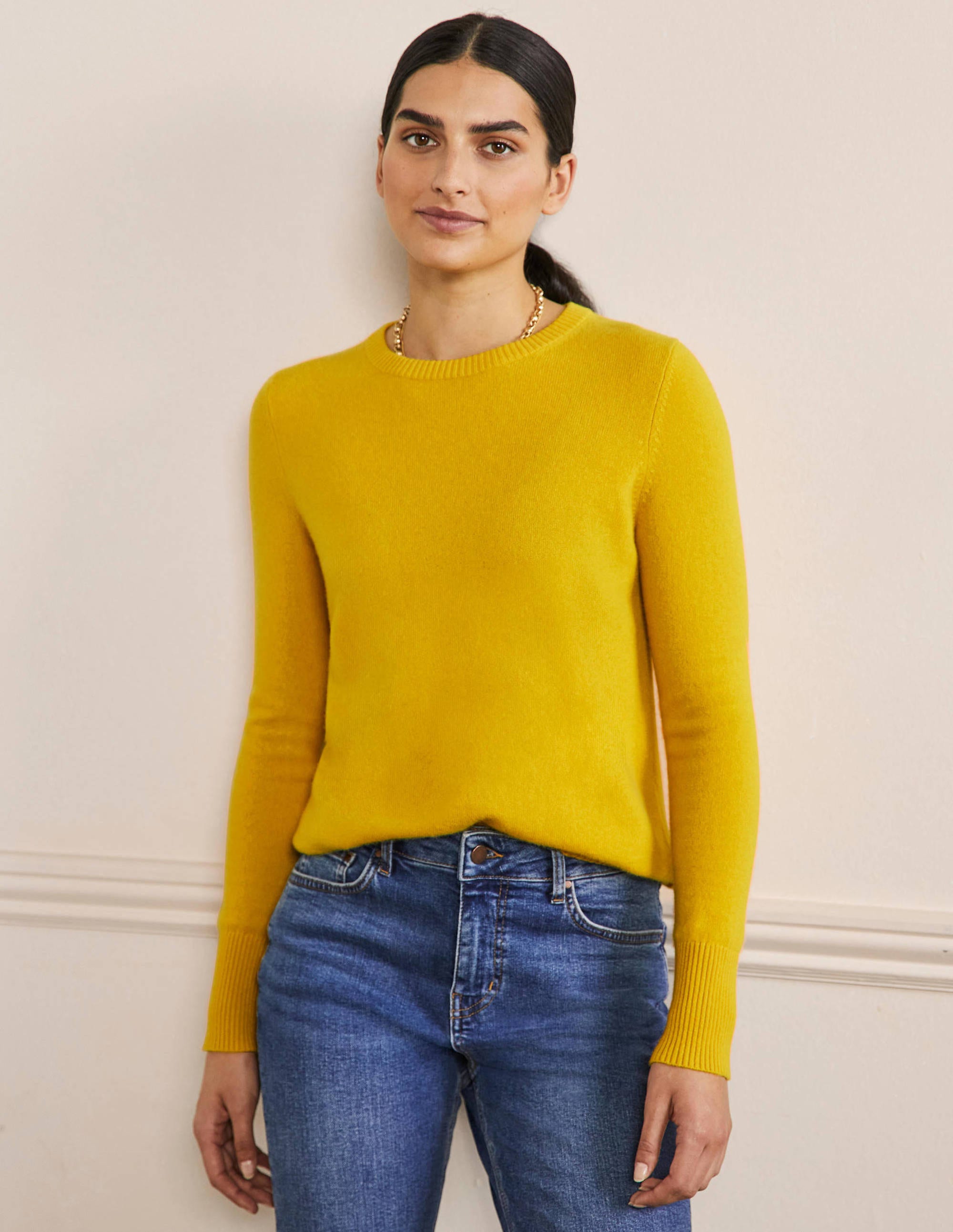 Cashmere Crew Neck Sweater-Citrine Yellow - Image 1