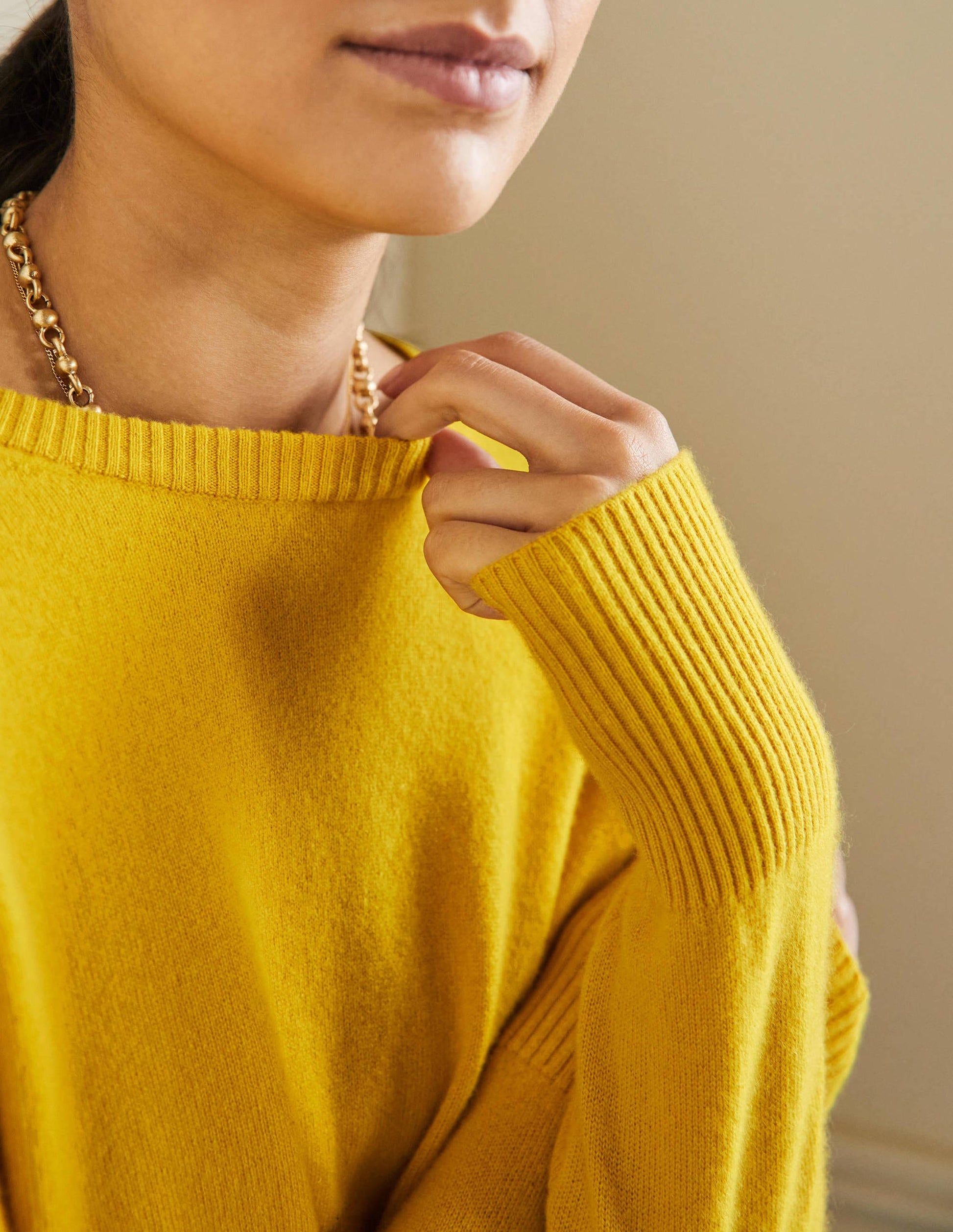 Cashmere Crew Neck Sweater-Citrine Yellow-2