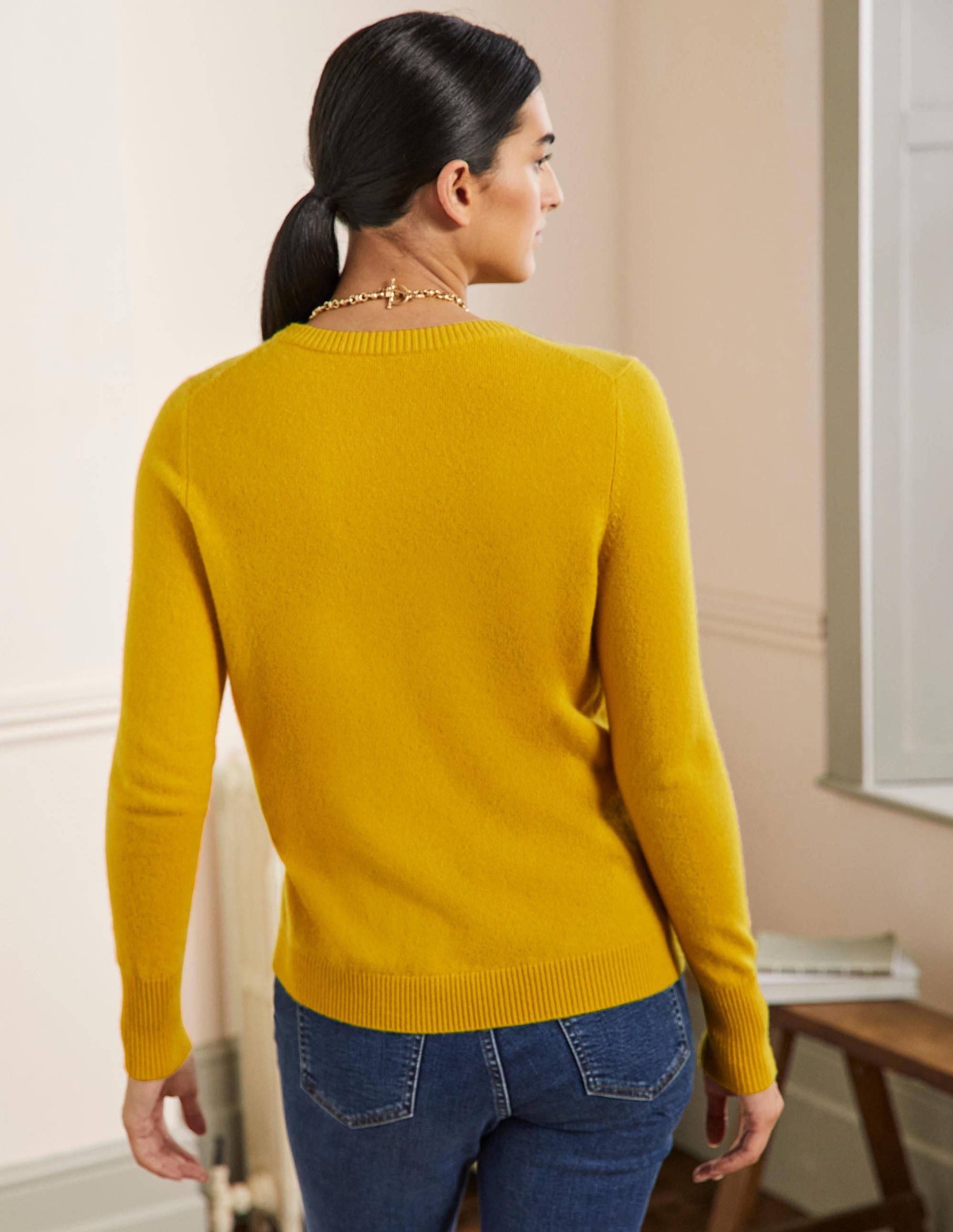 Cashmere Crew Neck Sweater-Citrine Yellow - Image 3