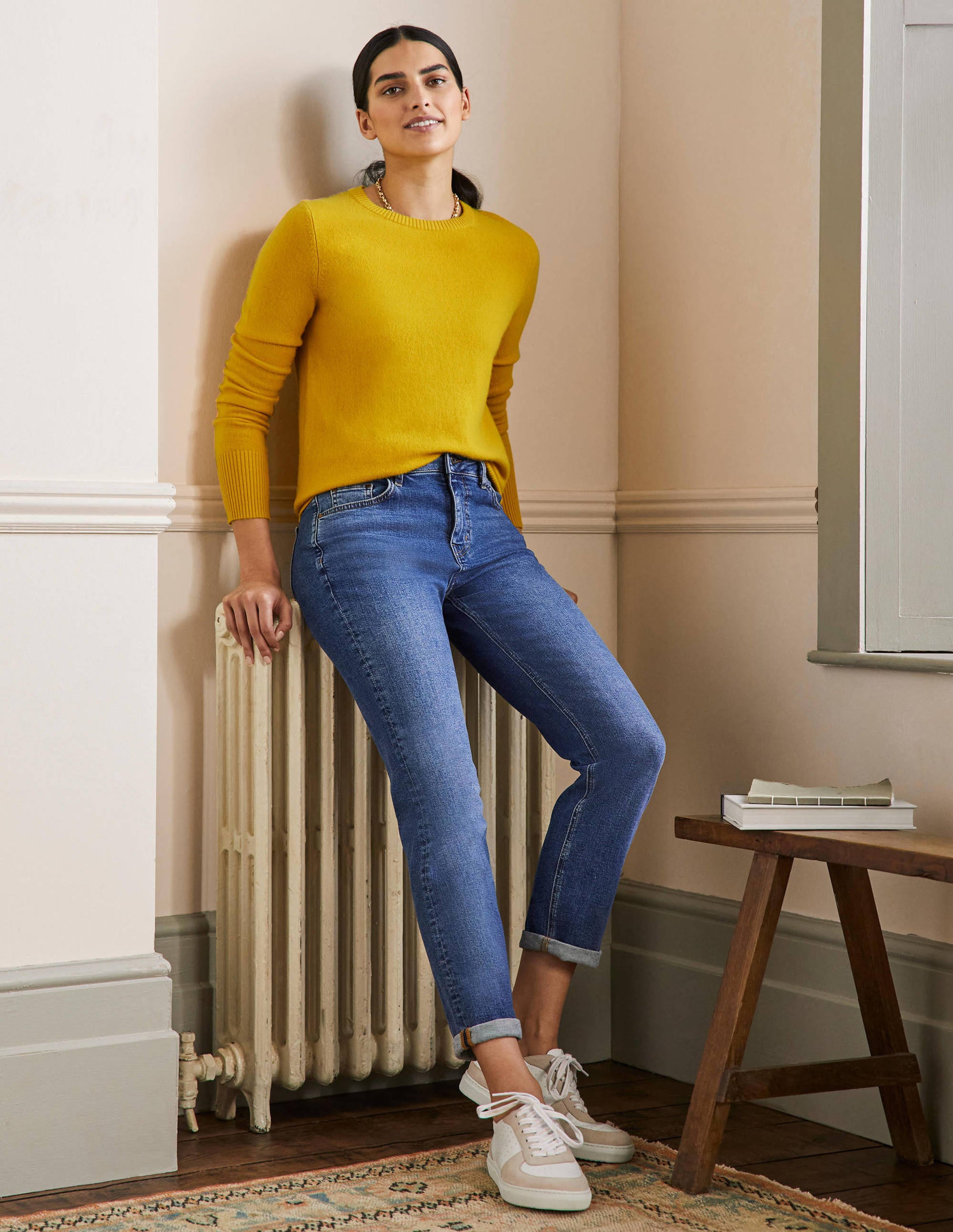 Cashmere Crew Neck Sweater-Citrine Yellow - Image 4