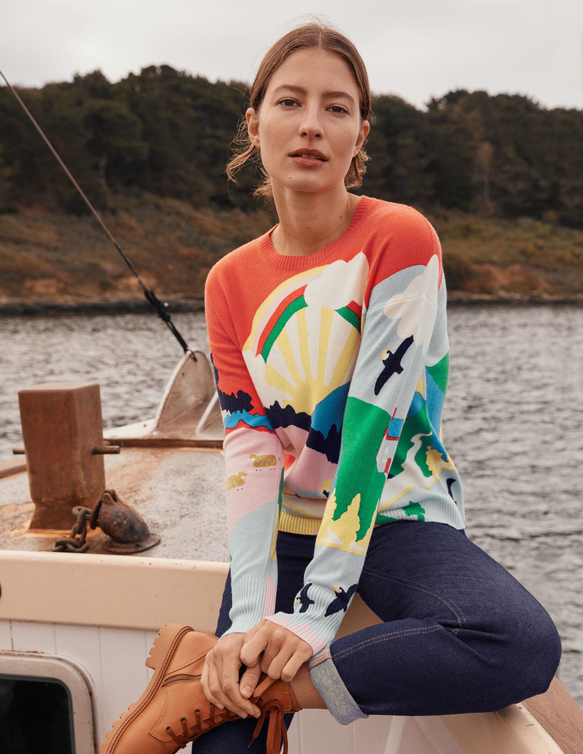 Margot Cashmere Sweater-Chalky Pink, Scenic Meadow - Image 7