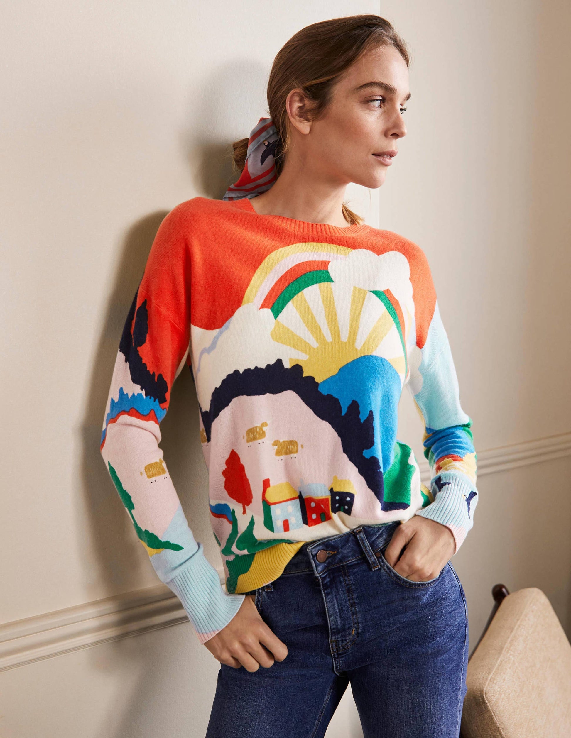 Margot Cashmere Sweater-Chalky Pink, Scenic Meadow-4