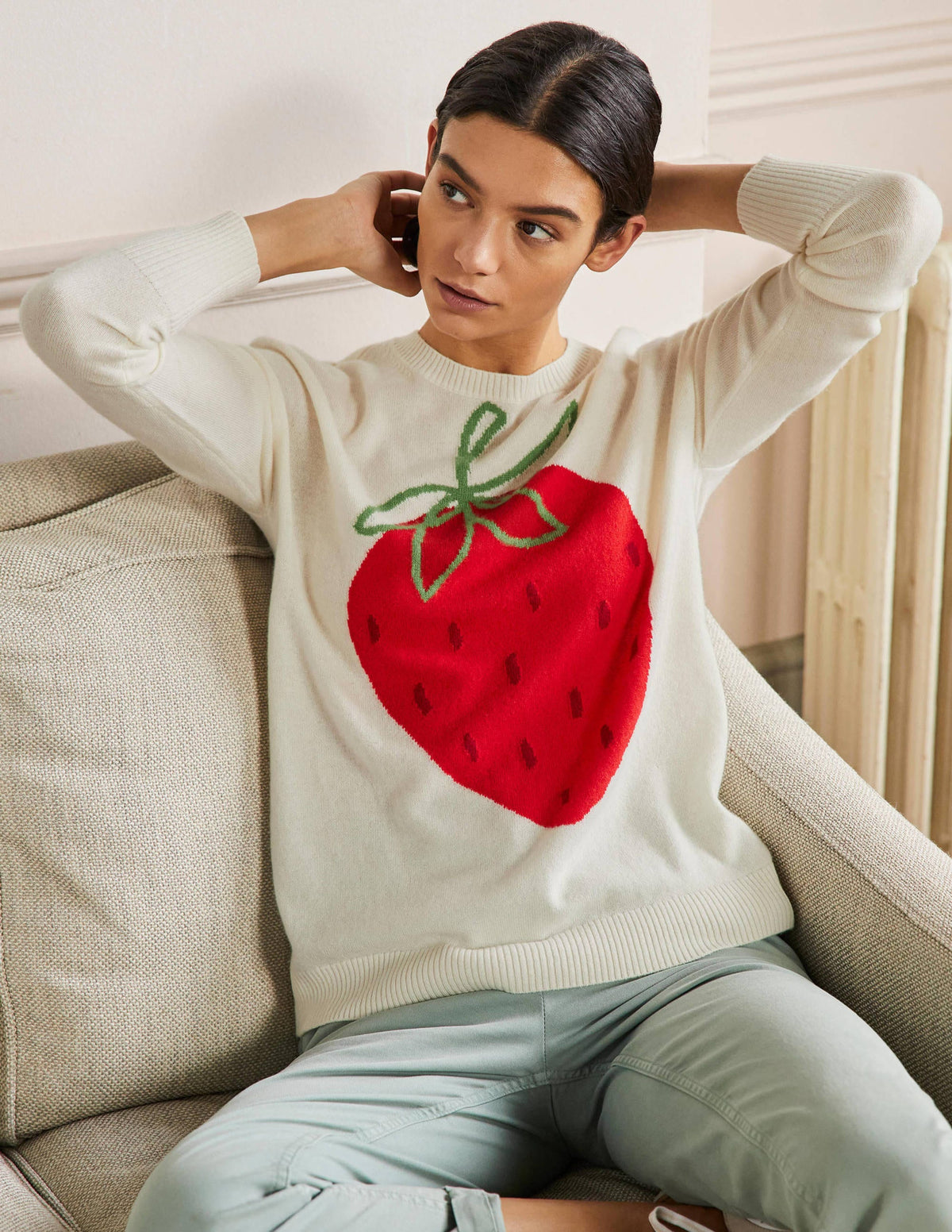 Margot Cashmere Sweater-Ivory, Strawberry - Image 4
