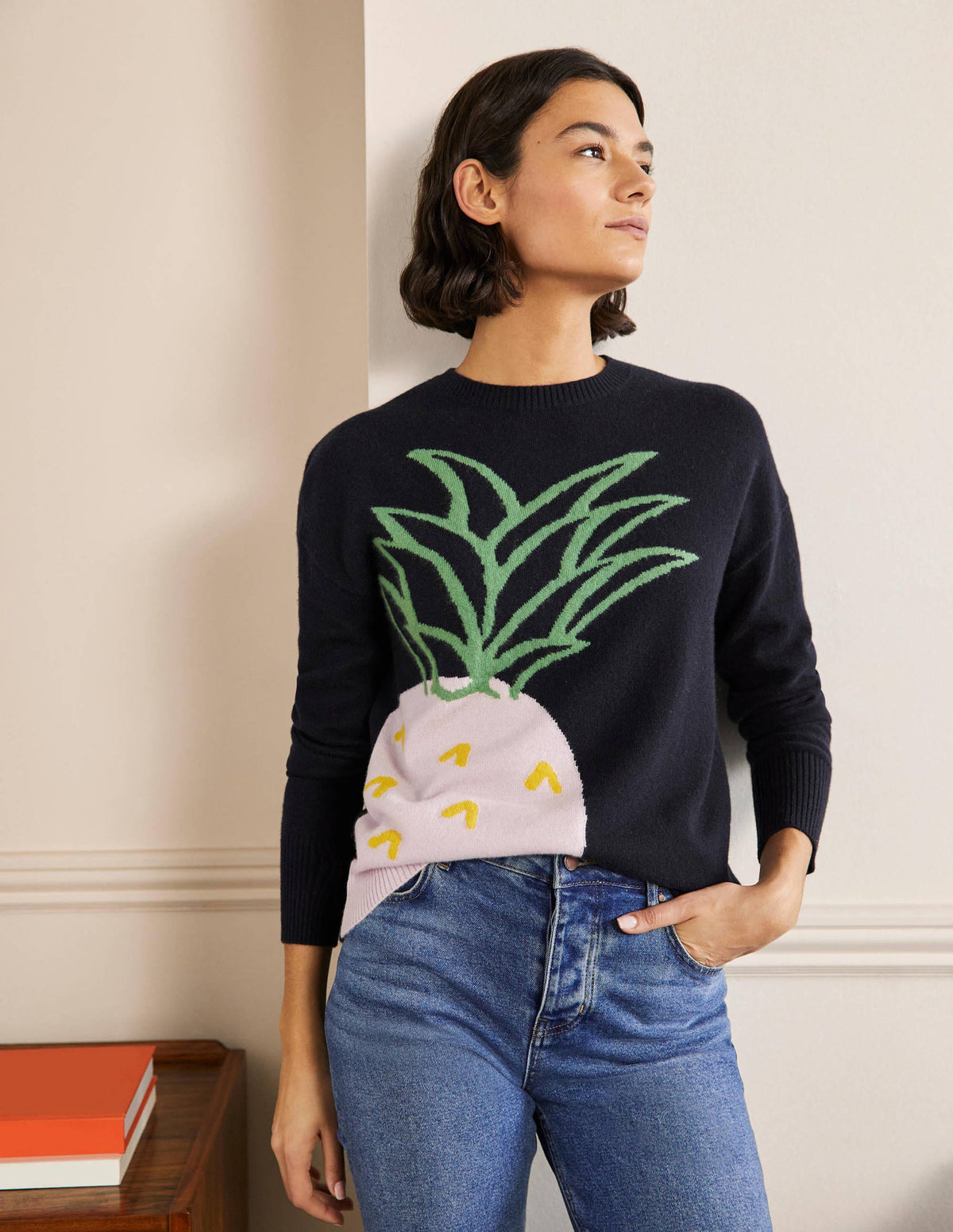 Margot Cashmere Sweater-Navy, Pineapple - Image 1
