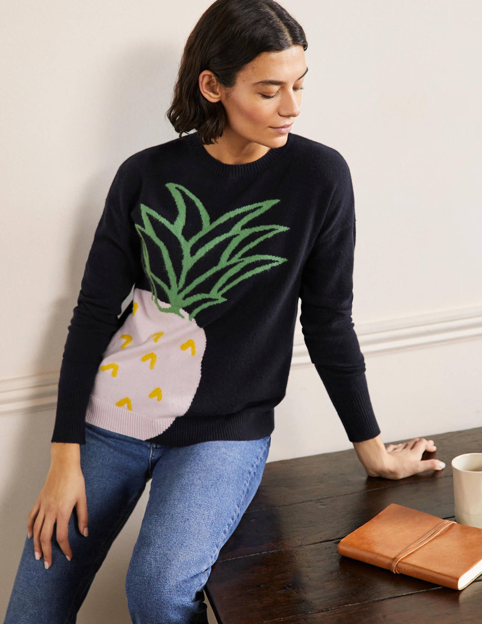 Margot Cashmere Sweater-Navy, Pineapple-4