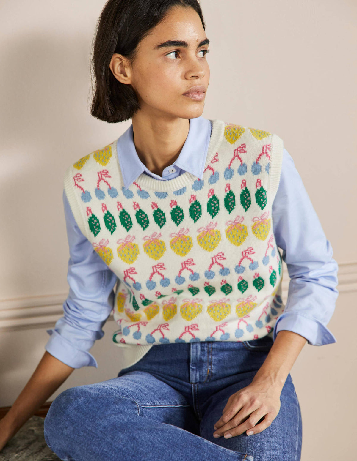 Fiona Sweater Vest-Ivory, Fruit - Image 1