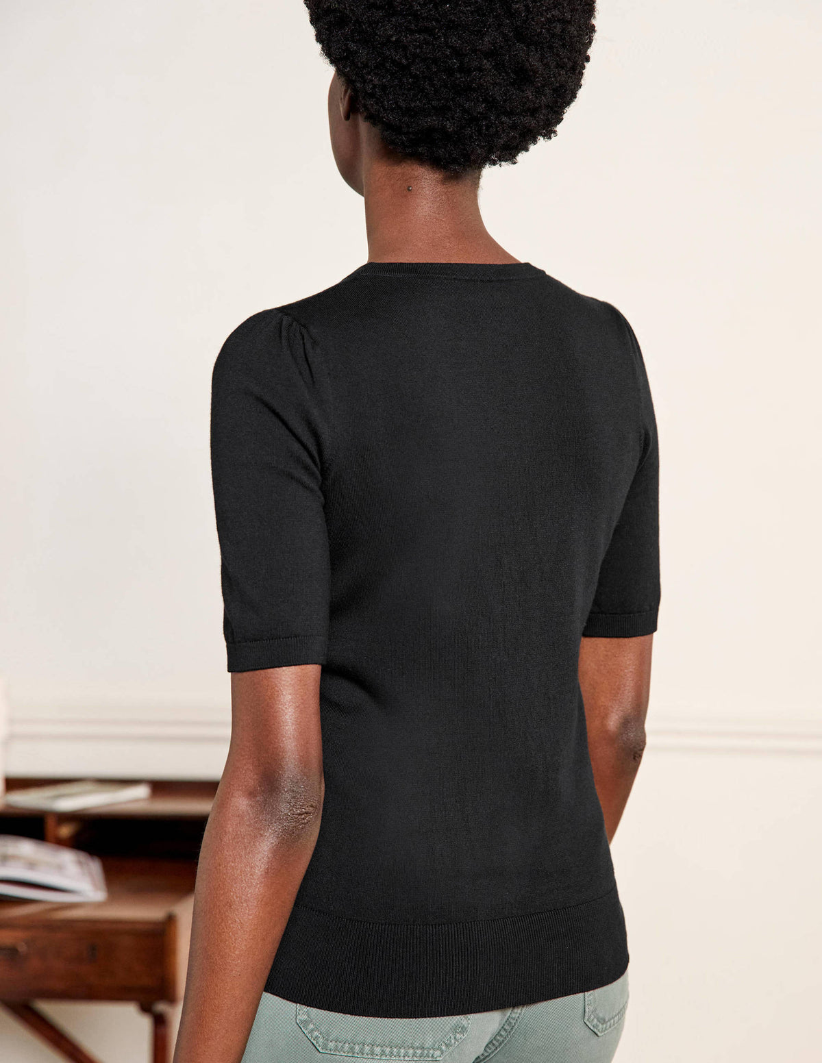 Cotton Crew Knitted Top-Black - Image 3