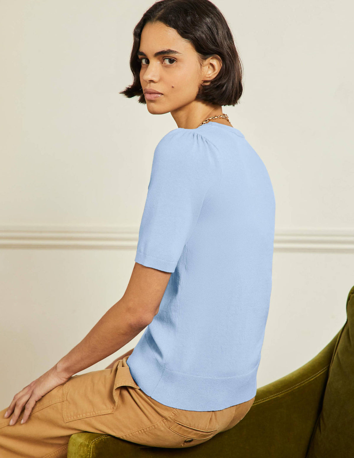 Cotton Crew Knitted Top-Dusty Blue - Image 3