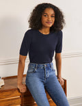 Cotton Crew Knitted Top-Navy