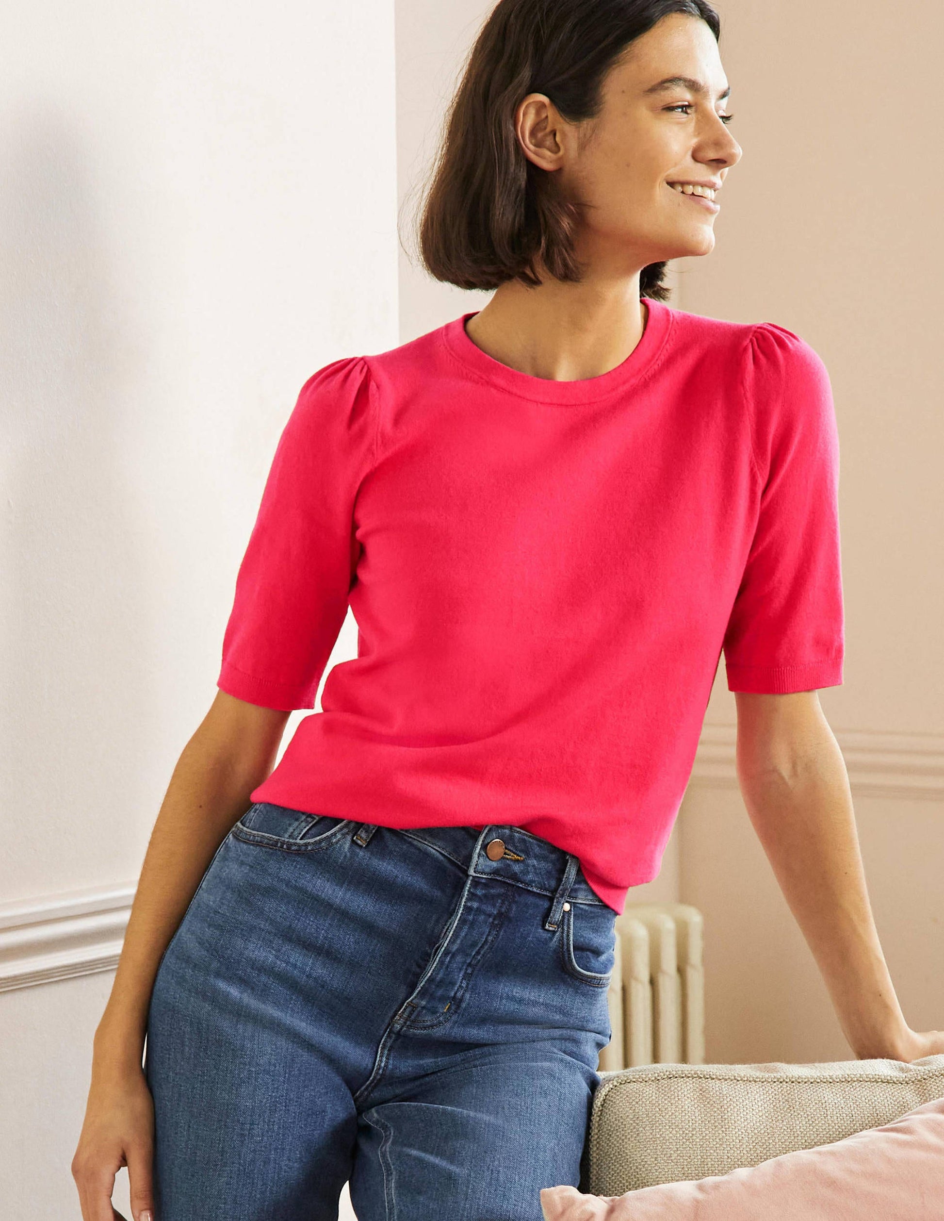 Cotton Crew Knitted Top-Radish-1