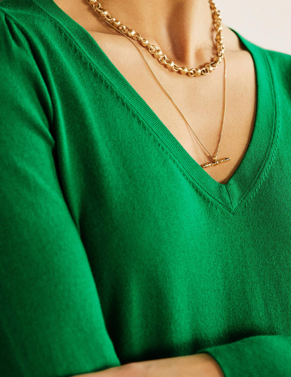 Cotton V-Neck Sweater-Highland Green - Image 2