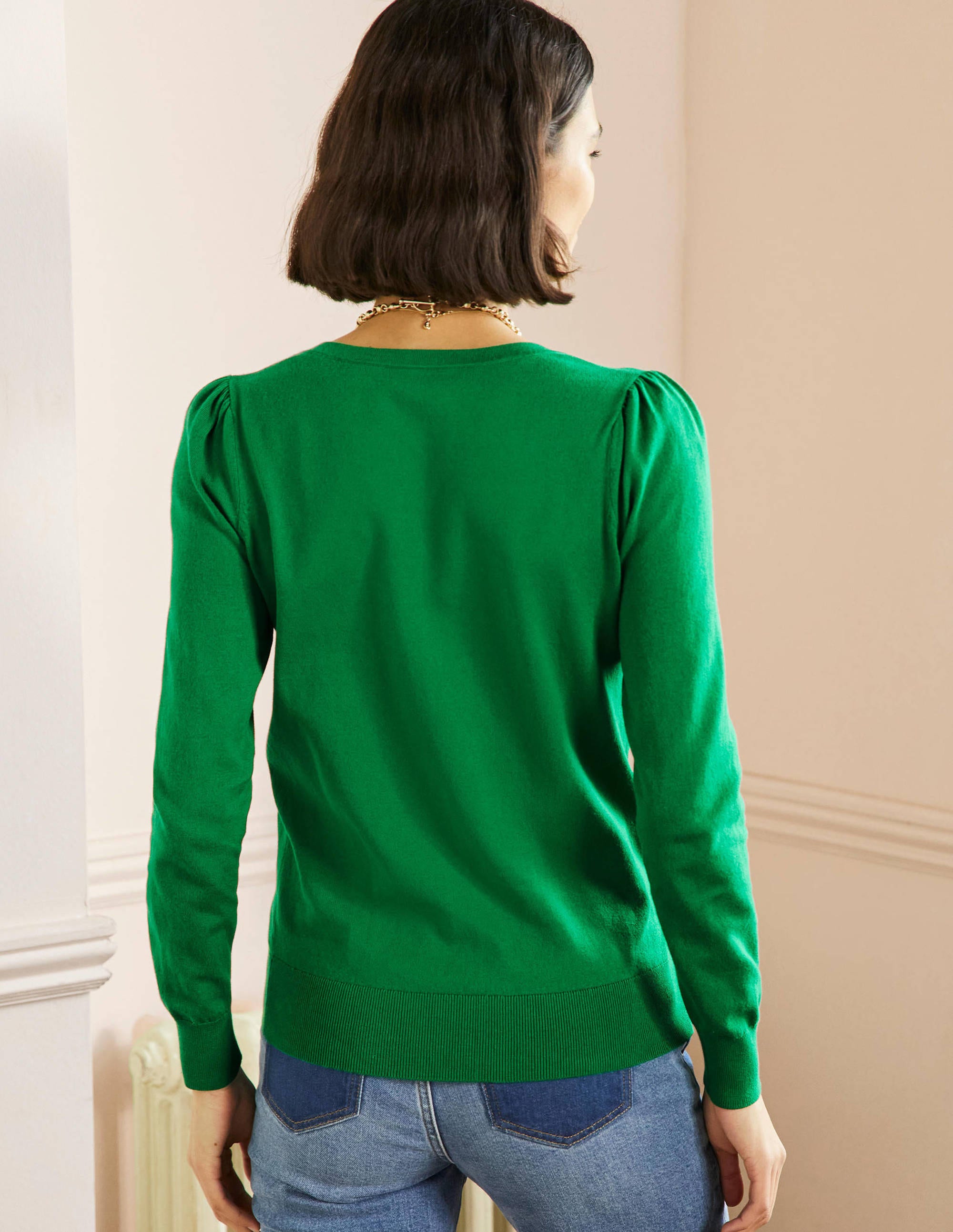 Cotton V-Neck Sweater-Highland Green - Image 3
