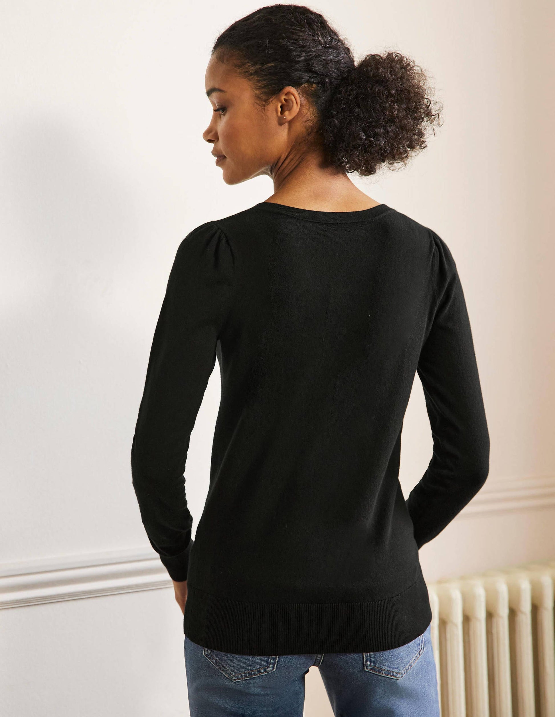 Cotton V-Neck Sweater-Black-4