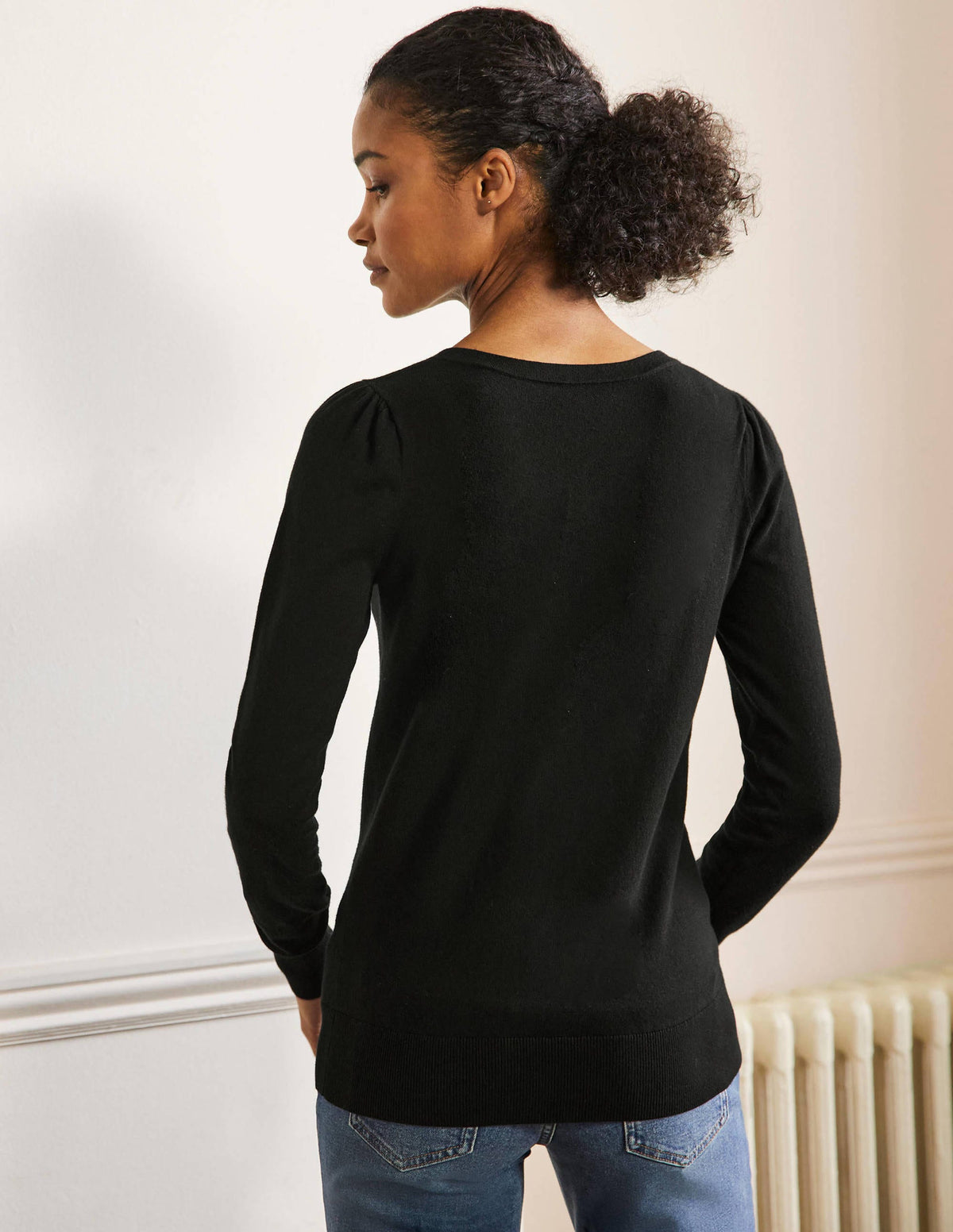 Cotton V-Neck Sweater-Black - Image 4