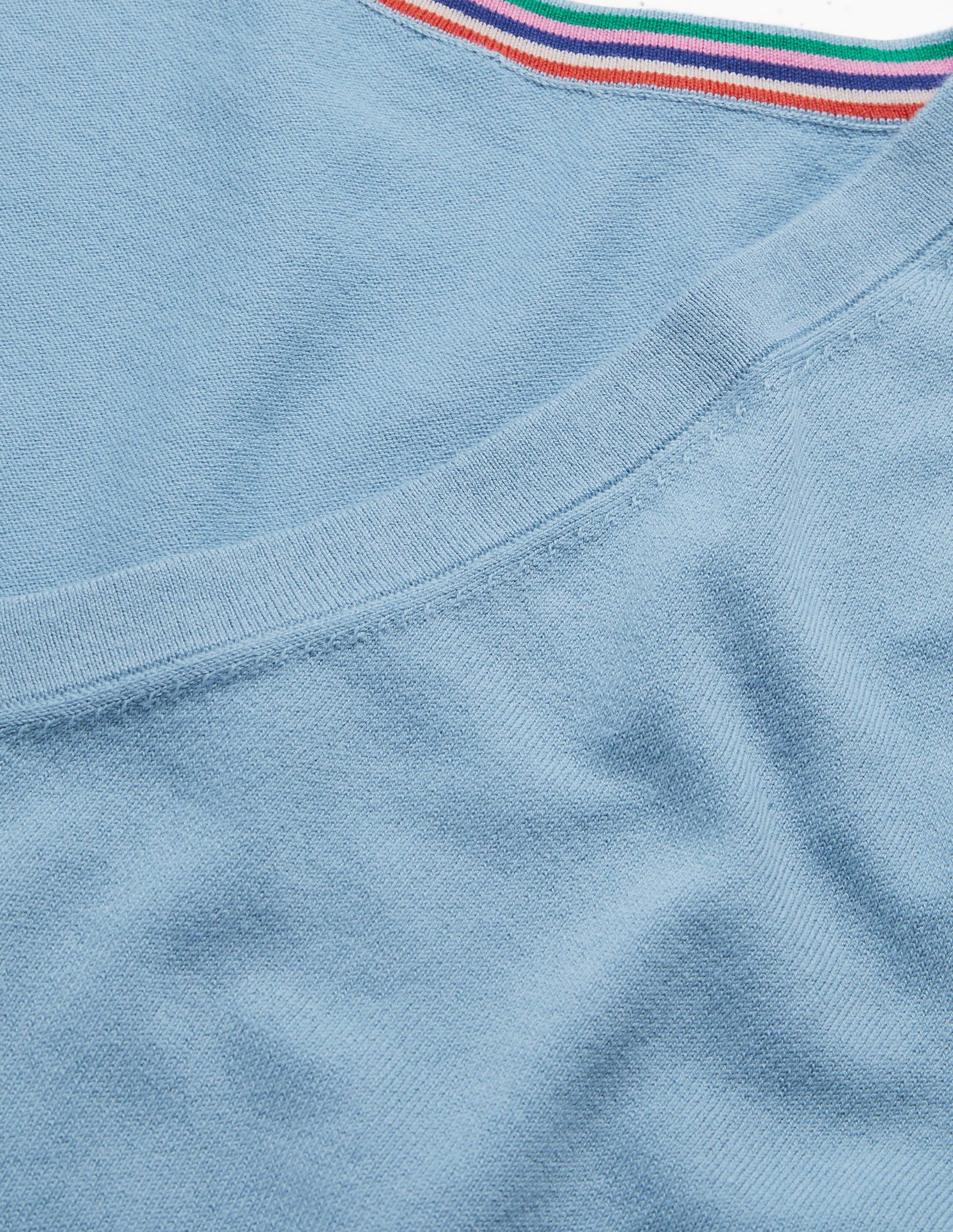 Cotton V-Neck Sweater-Dusty Blue-5