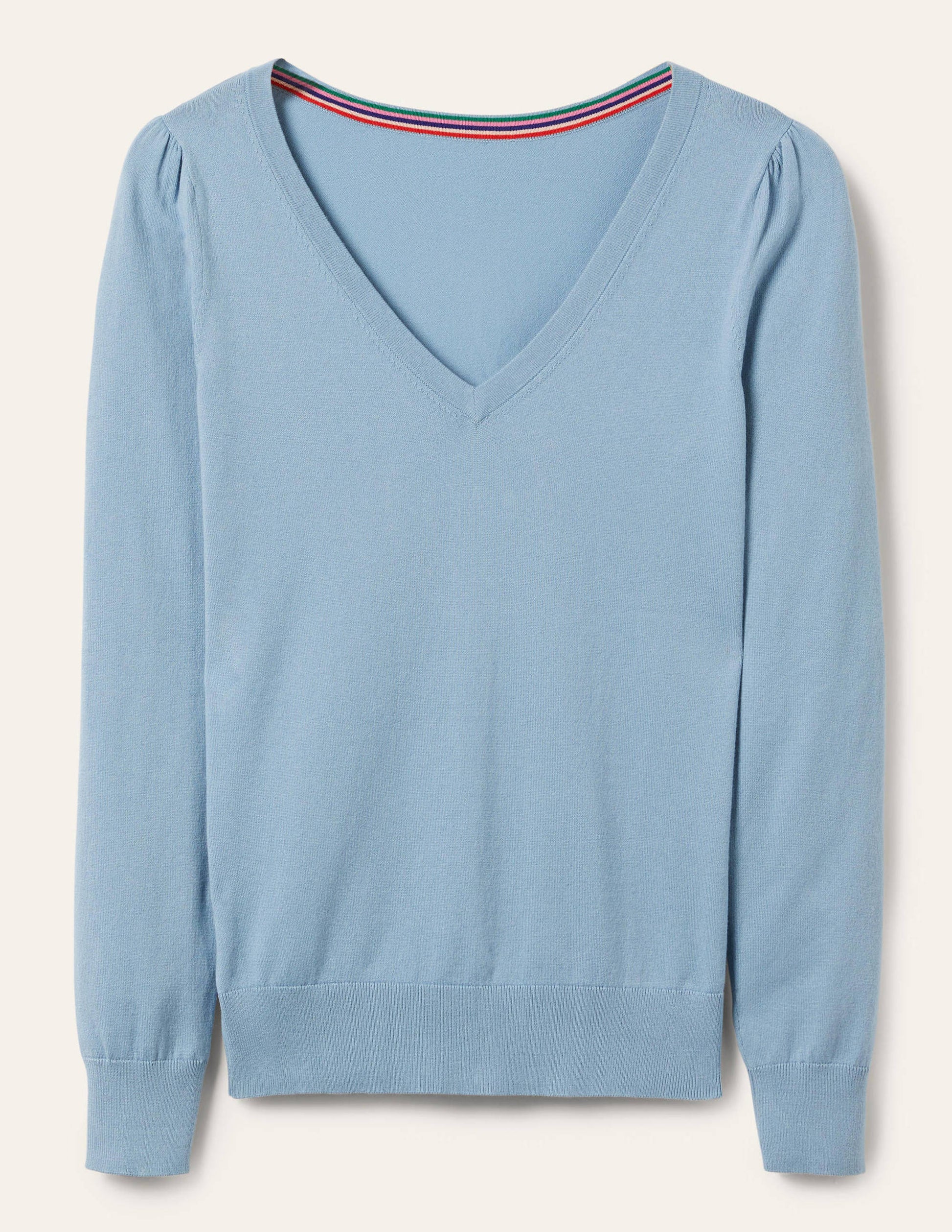 Cotton V-Neck Sweater-Dusty Blue-6