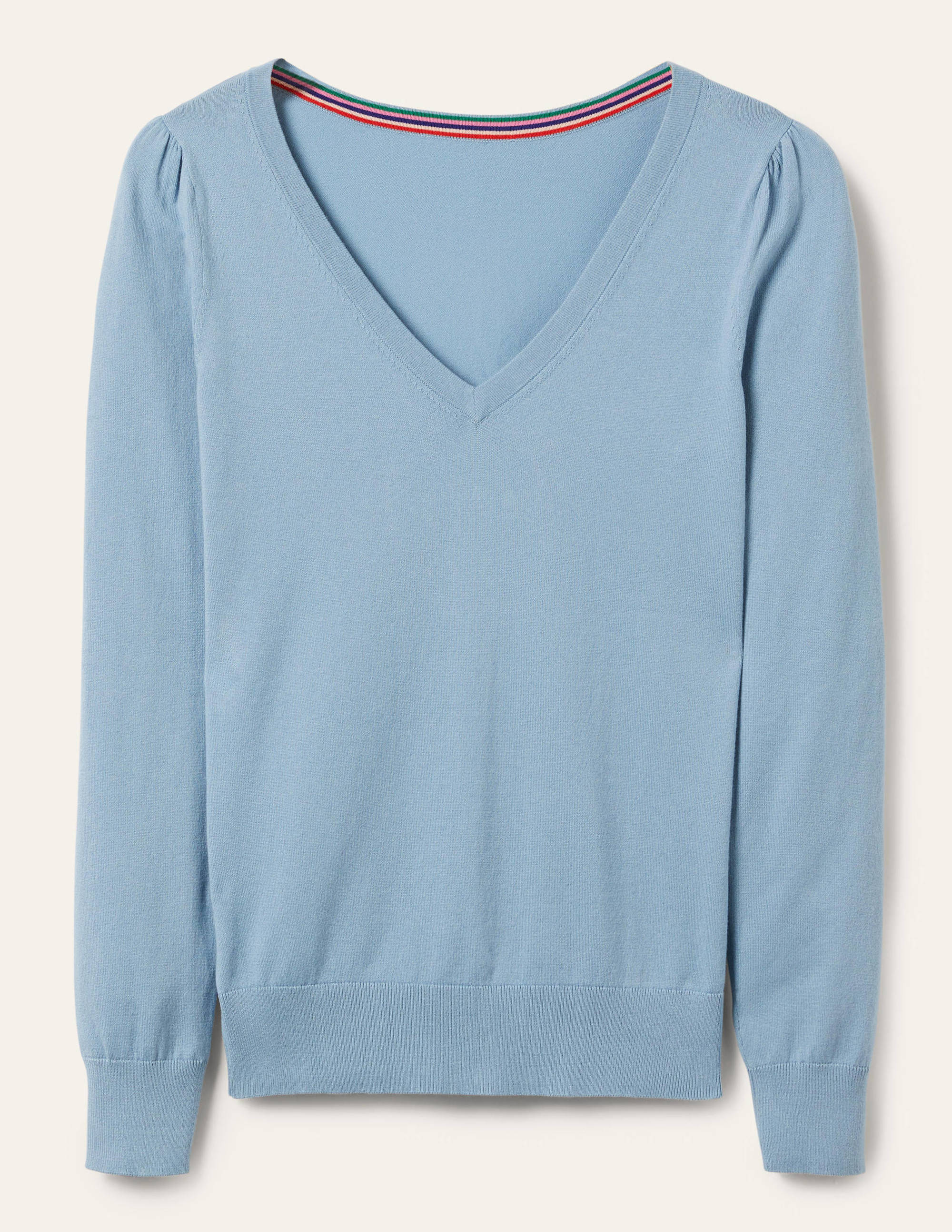 Cotton V-Neck Sweater-Dusty Blue - Image 6