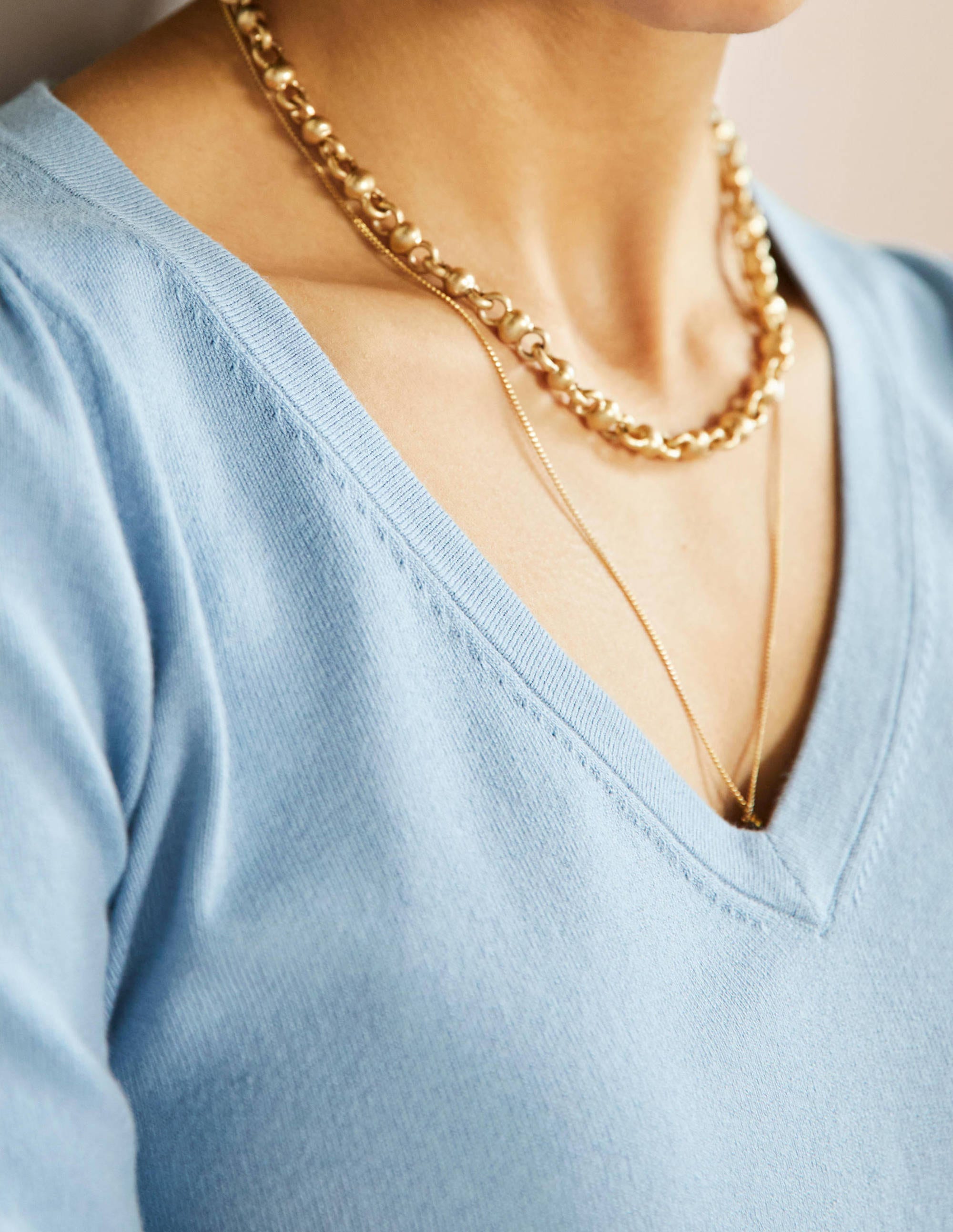 Cotton V-Neck Sweater-Dusty Blue - Image 2
