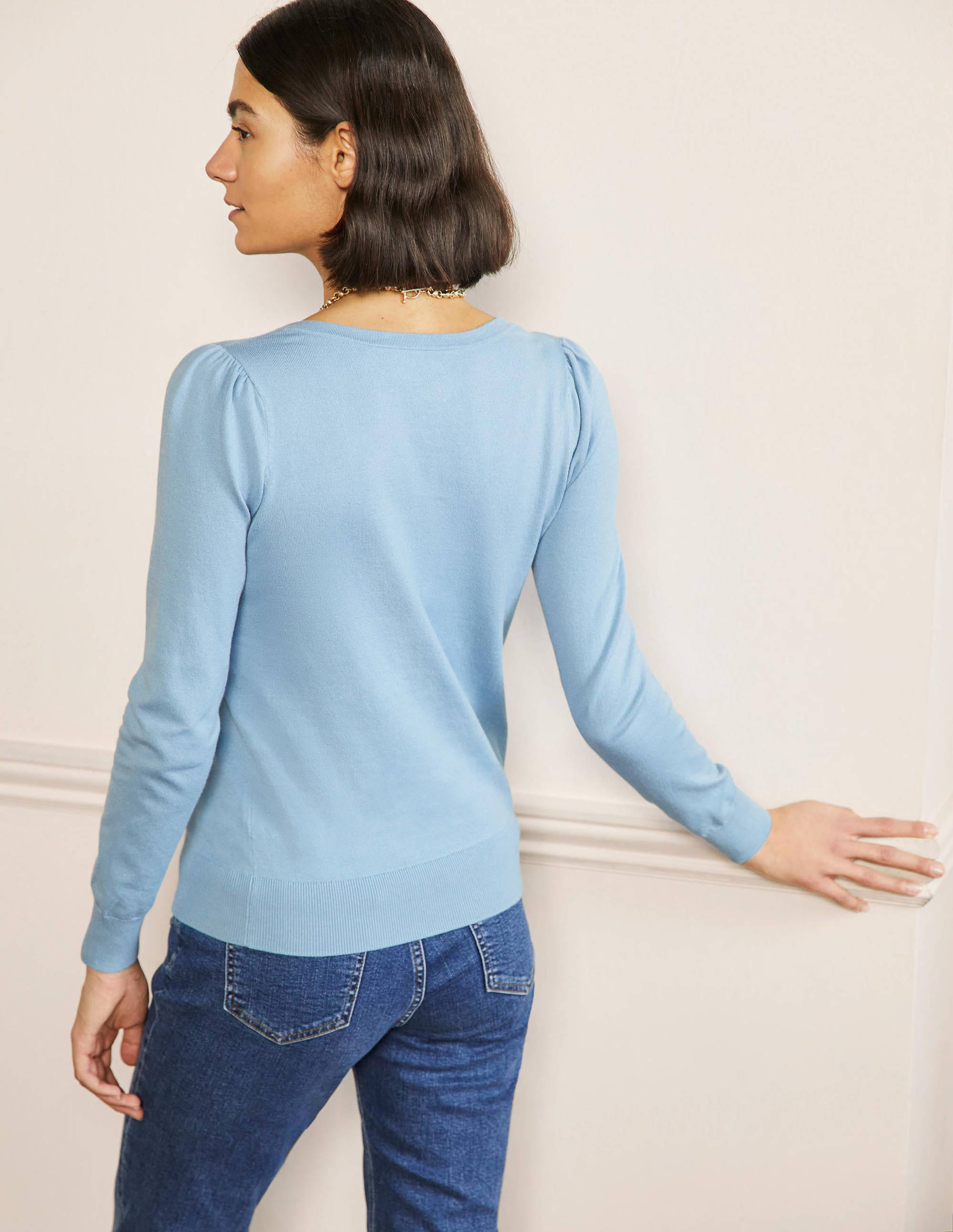 Cotton V-Neck Sweater-Dusty Blue - Image 3