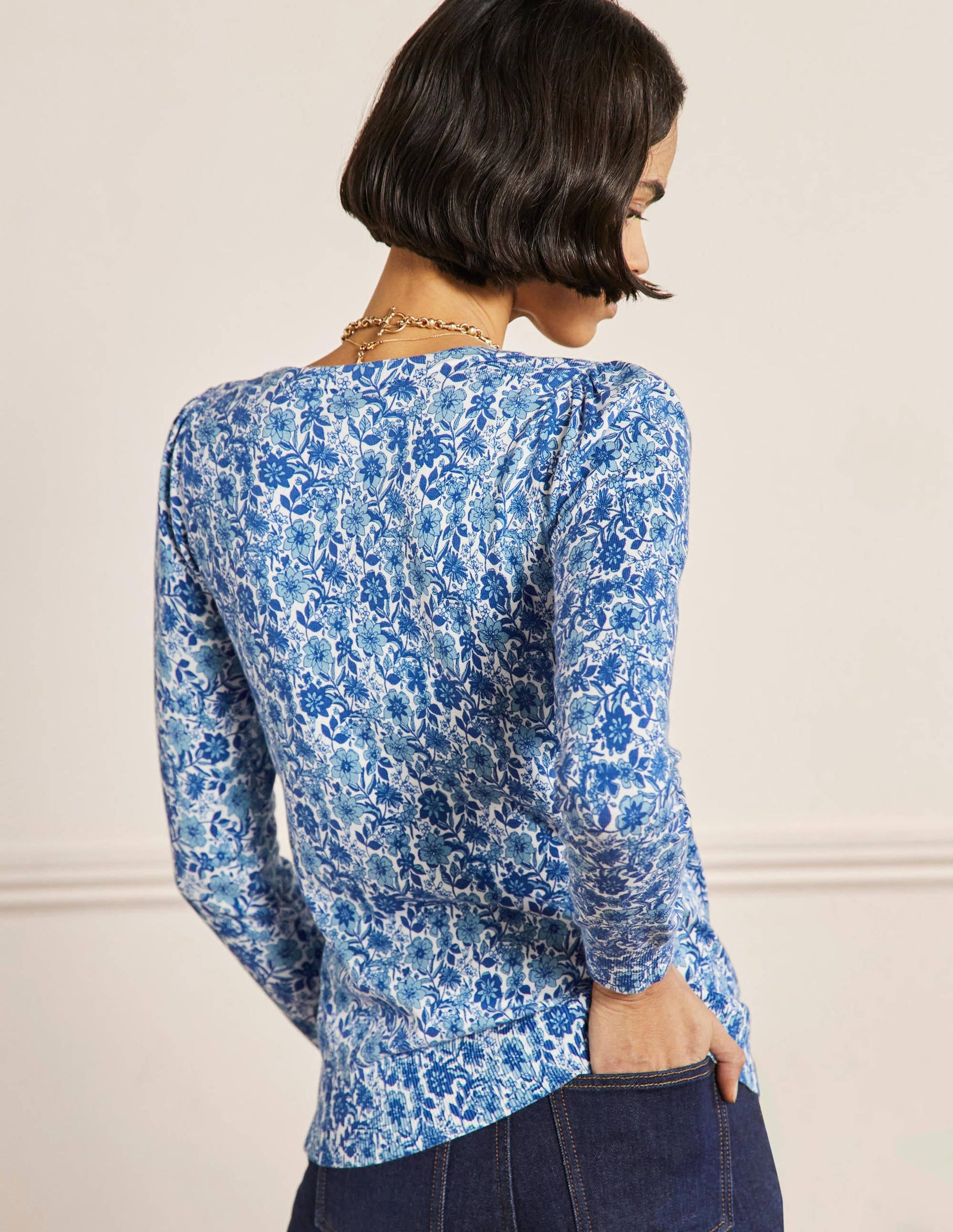 Cotton V-Neck Sweater-Dawn Sky, Floret Bloom-3