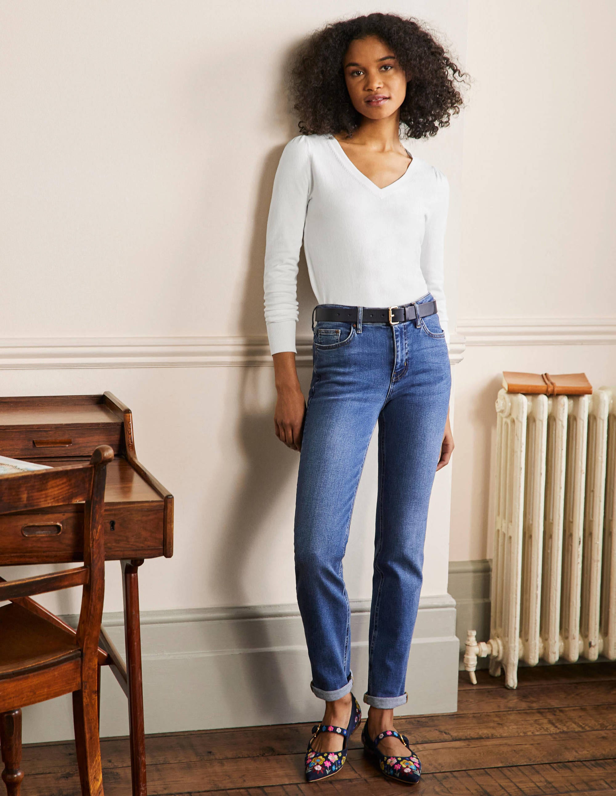 Cotton V-Neck Sweater-Ivory - Image 4