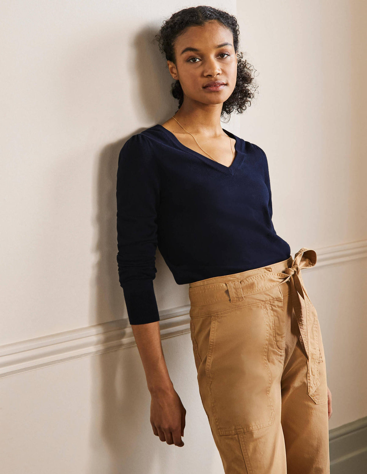 Cotton V-Neck Sweater-Navy - Image 4