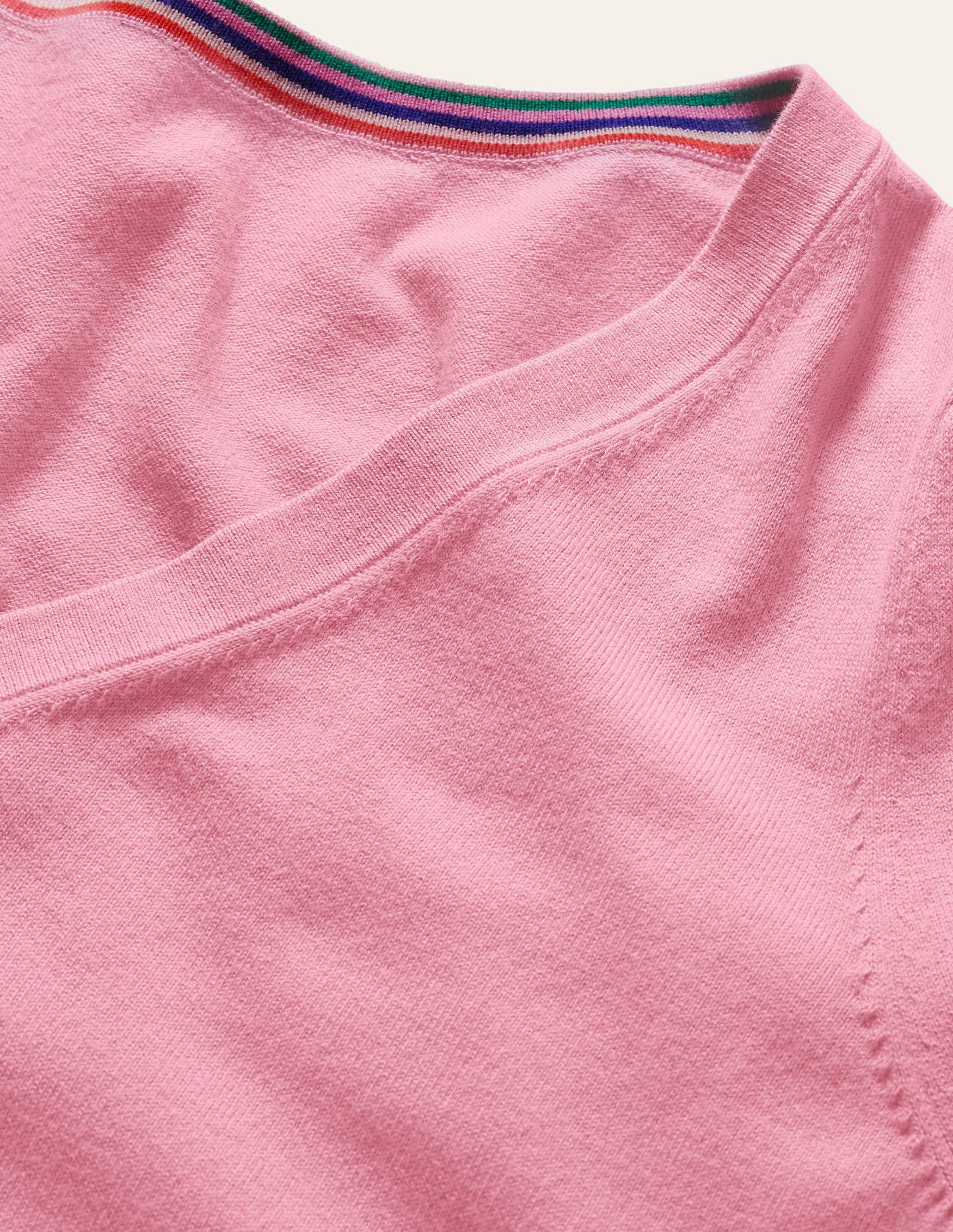 Cotton V-Neck Sweater-Posy Pink-5