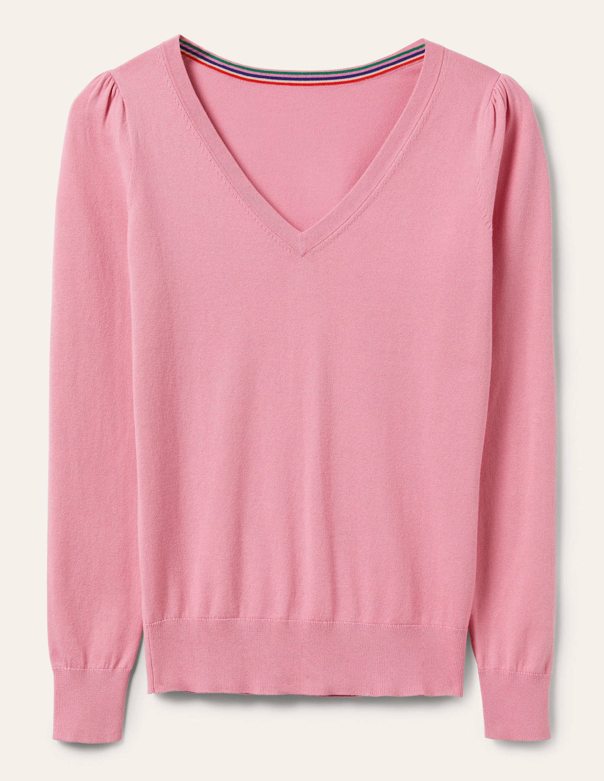 Cotton V-Neck Sweater-Posy Pink-6