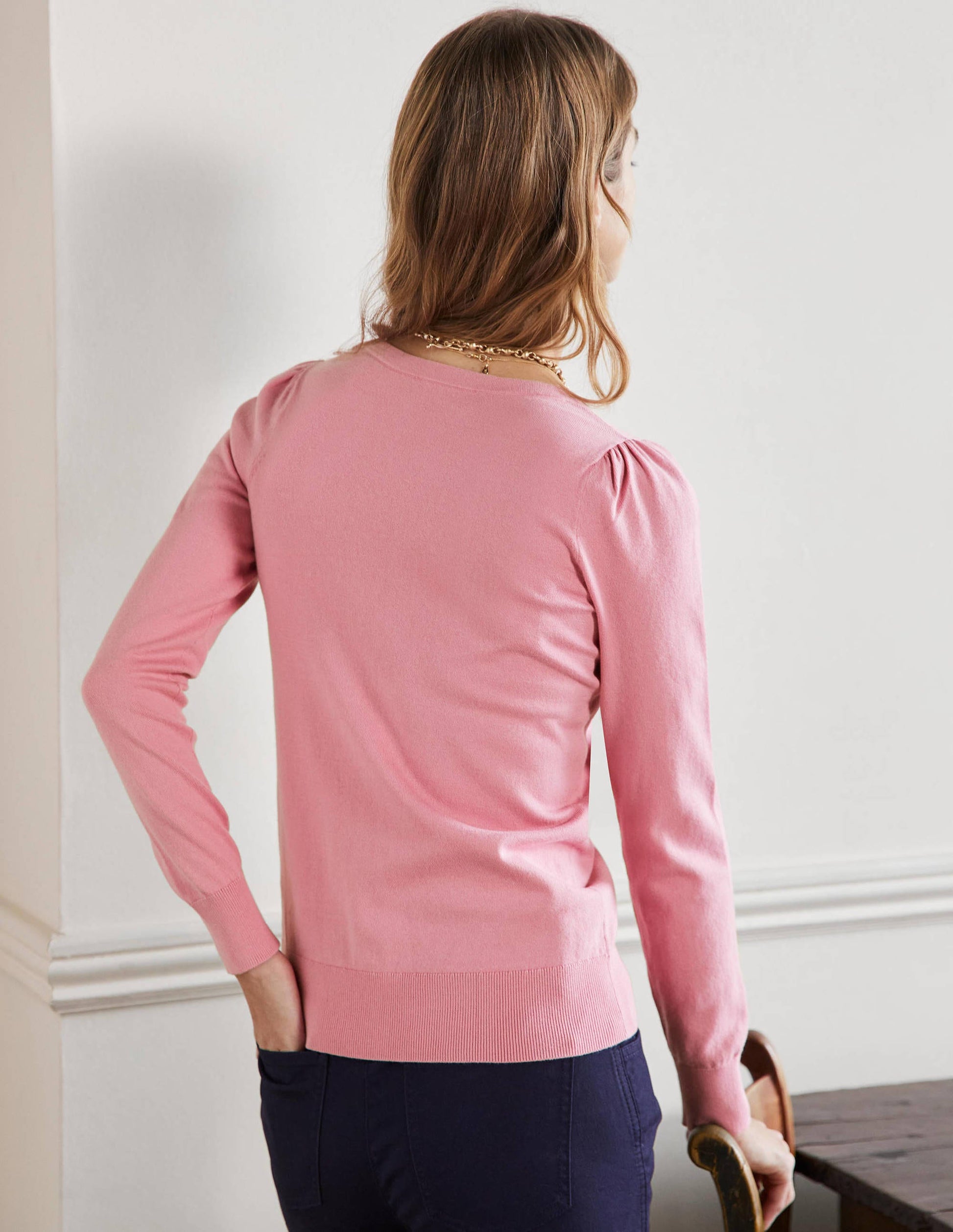 Cotton V-Neck Sweater-Posy Pink-3