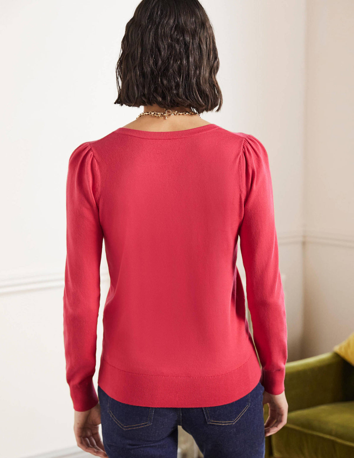 Cotton V-Neck Sweater-Radish - Image 3