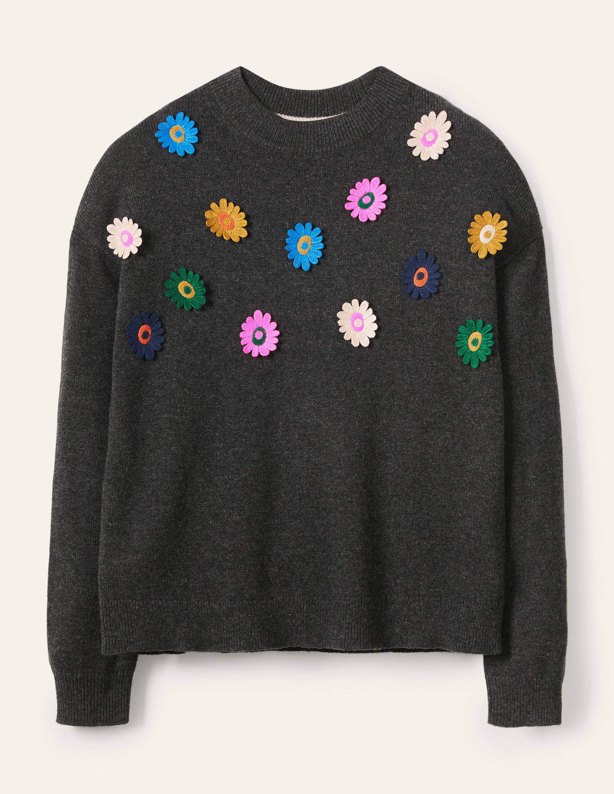Relaxed Embroidered Sweater-Charcoal Melange, Sunflower - Image 5