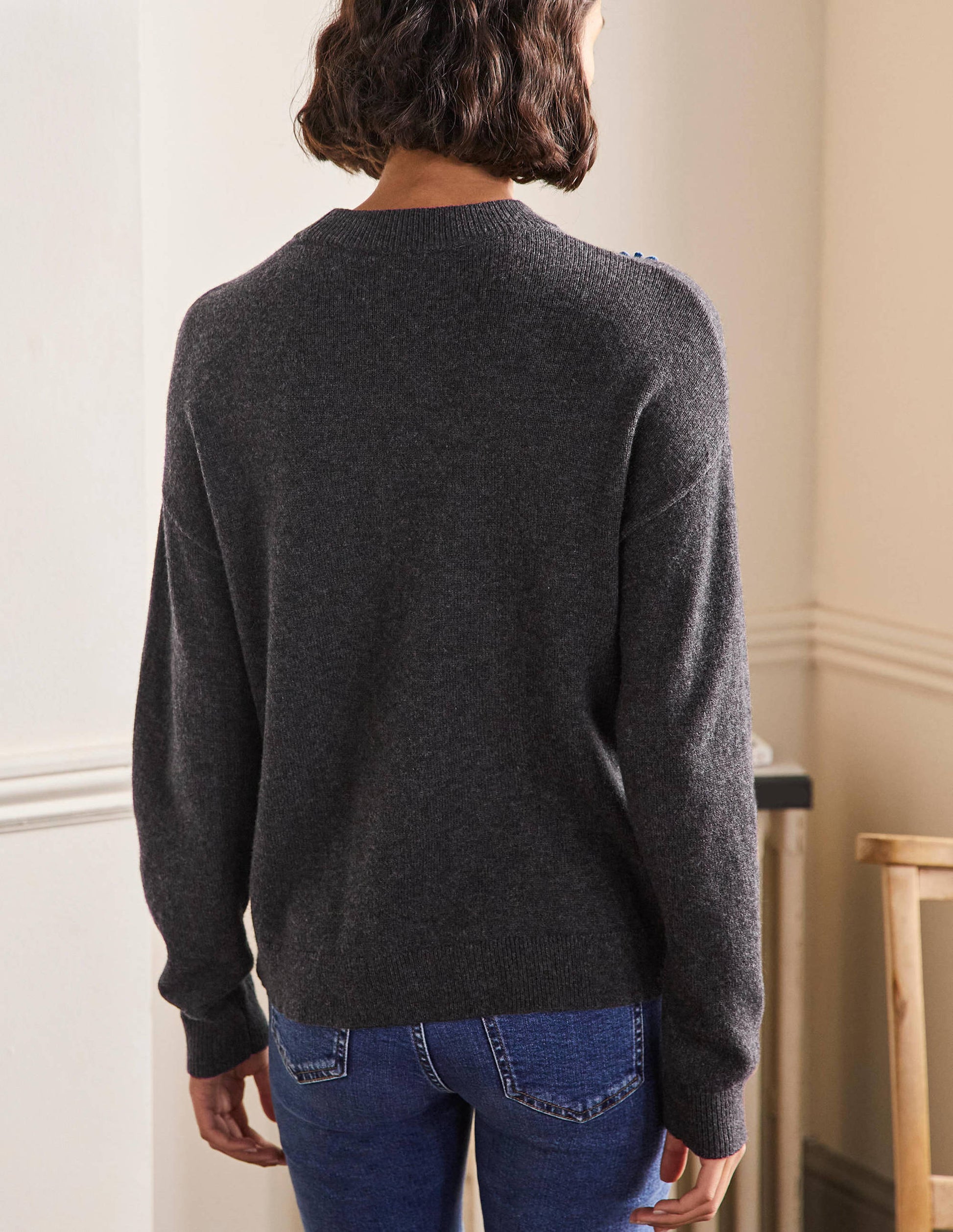 Relaxed Embroidered Sweater-Charcoal Melange, Sunflower-3