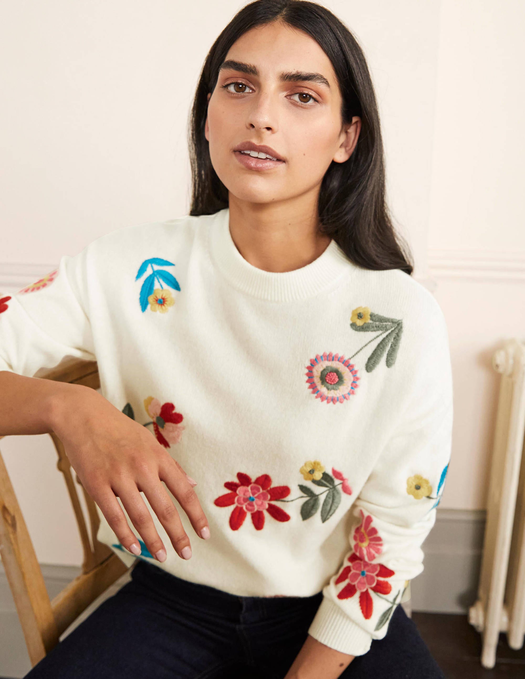 Relaxed Embroidered Sweater-Ivory - Image 1